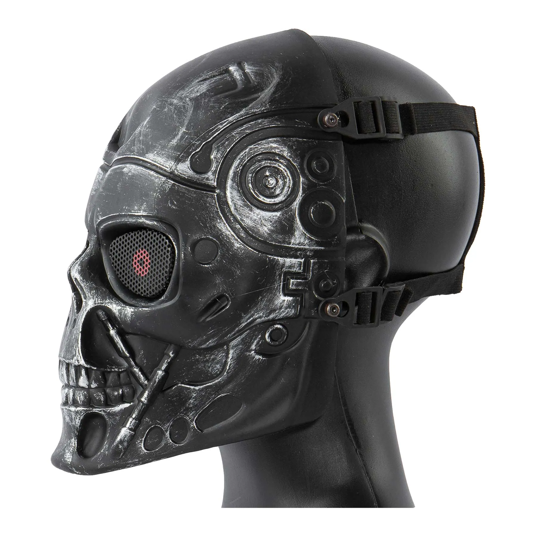 Full Face Mechanical Skull Mask, Silver & Black