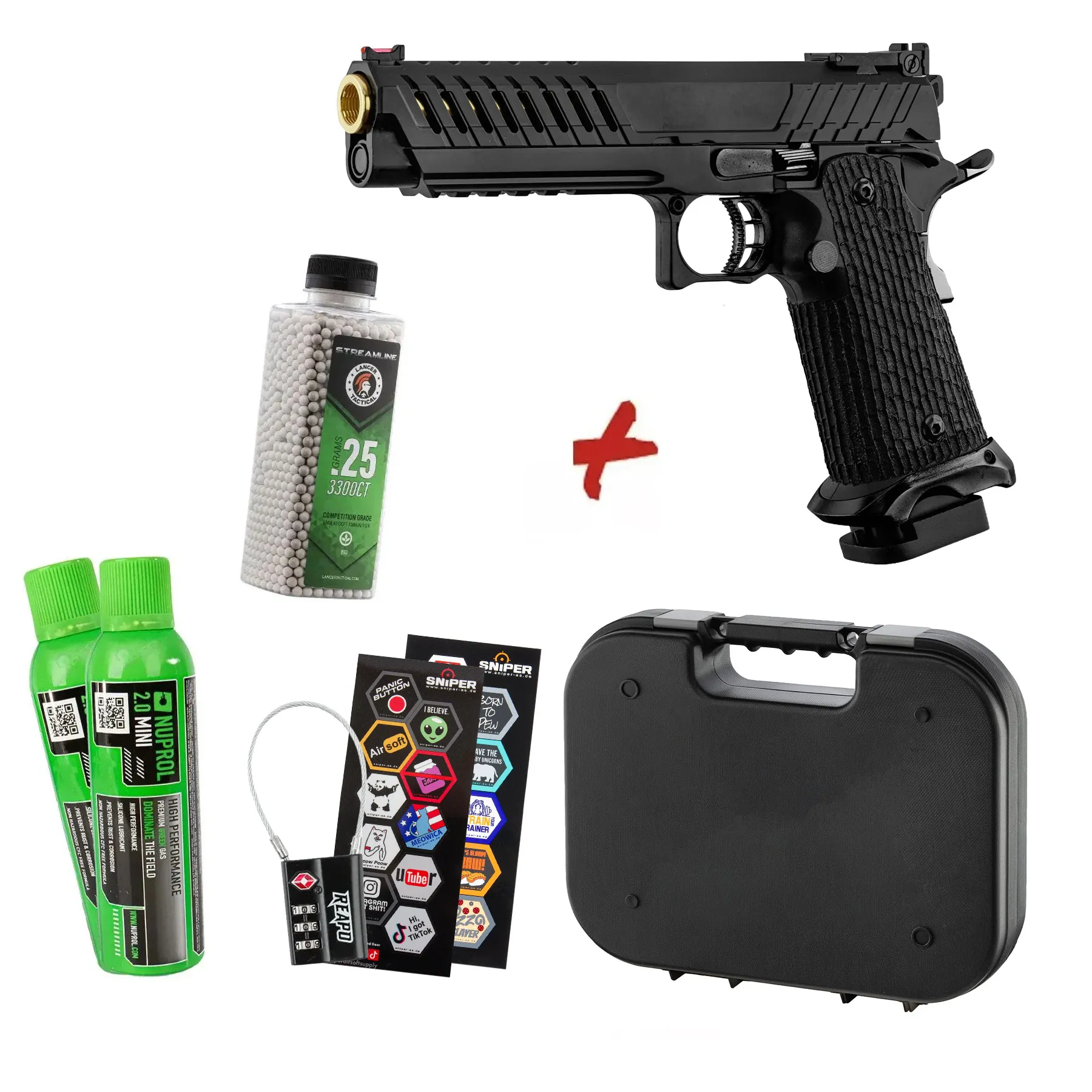Bundle Deal - Lancer Tactical LTX-6 Knightshade Hi-Capa GBB, Black/Gold