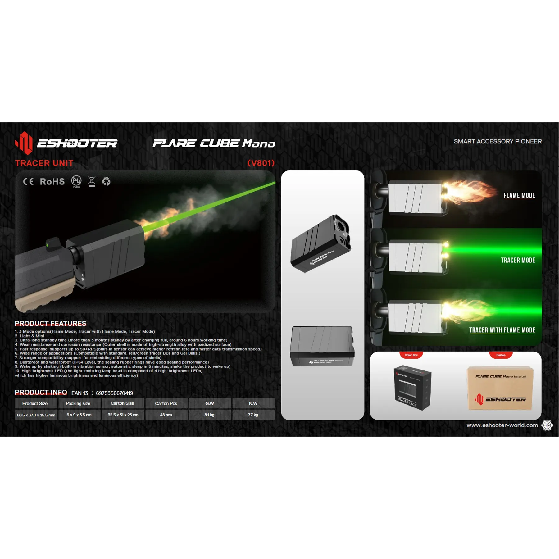 E-Shooter Tracer Unit Flare Cube Mono, Black