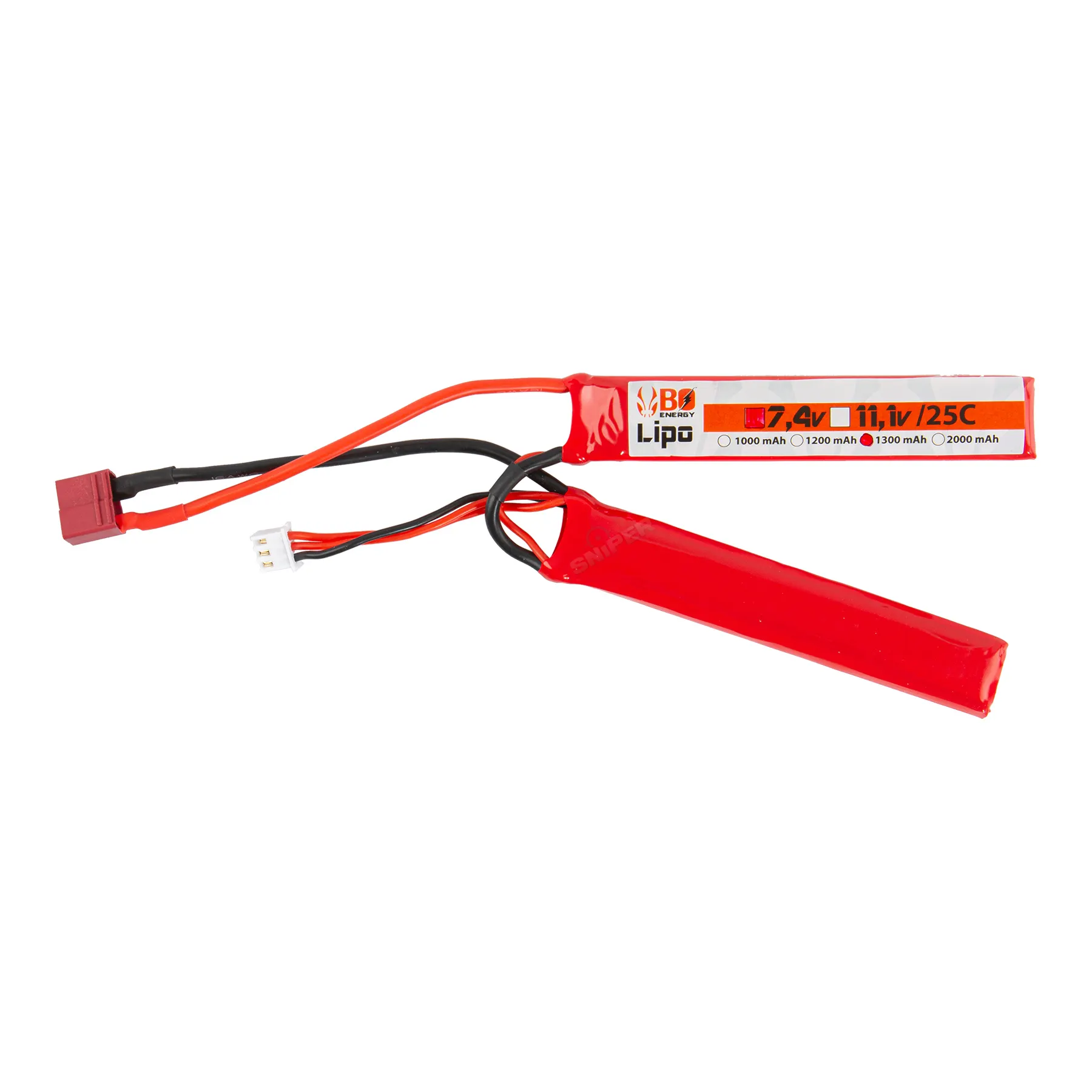DEANS 7,4V 1300mAh 25C LiPo Akku, 2 Sticks