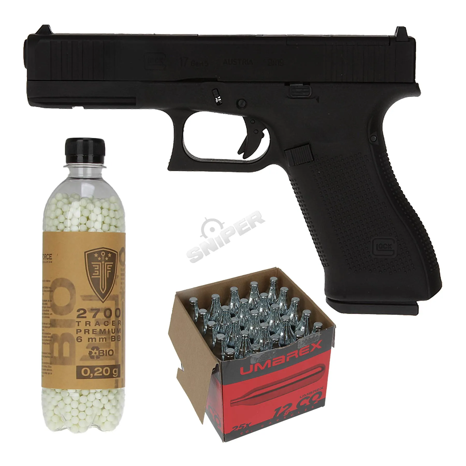 Bundle Deal - Glock 17 Gen 5 MOS GBB Softair Pistole, Black