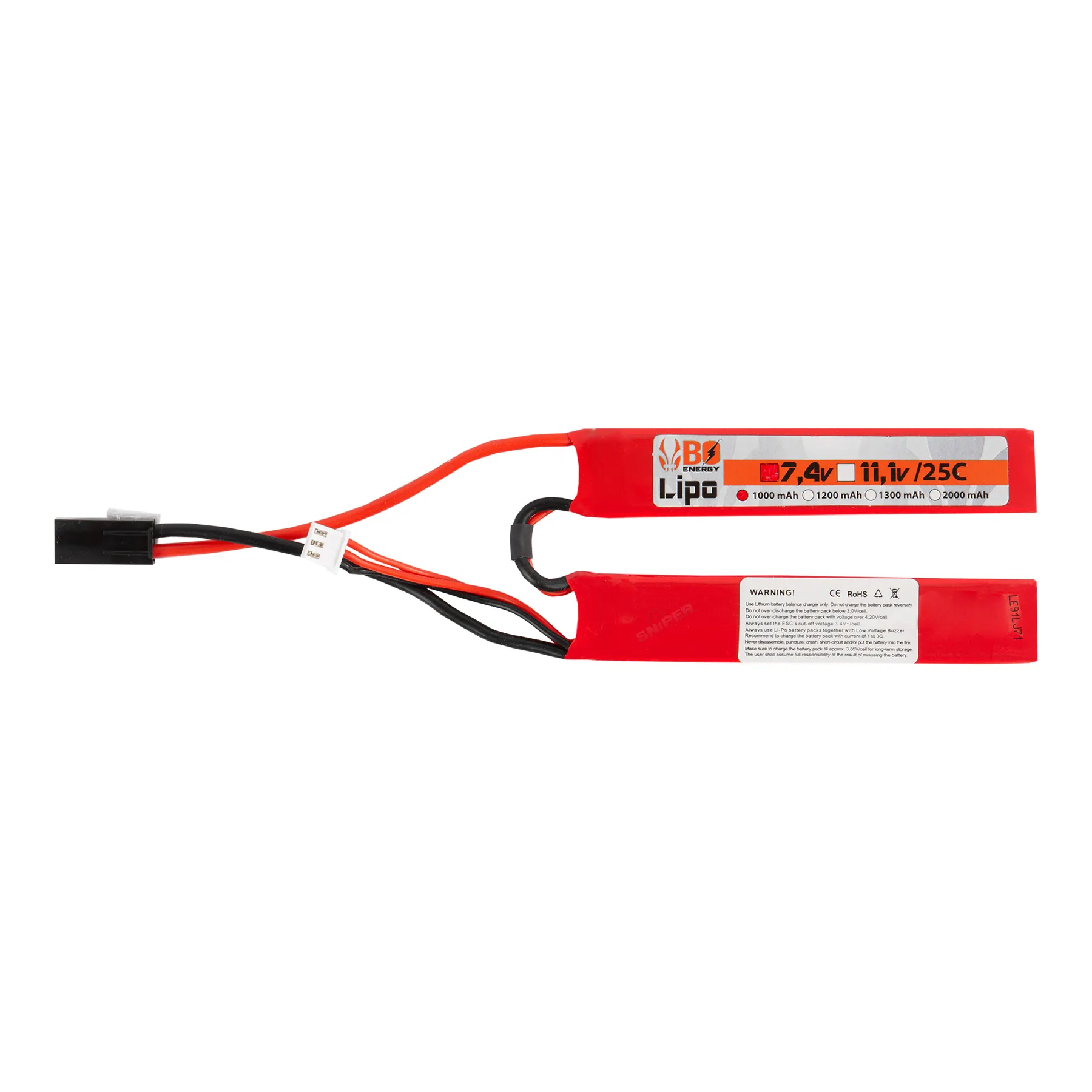 Tamiya 7,4V 1000mAh LiPo Akku 25C, 2 Sticks