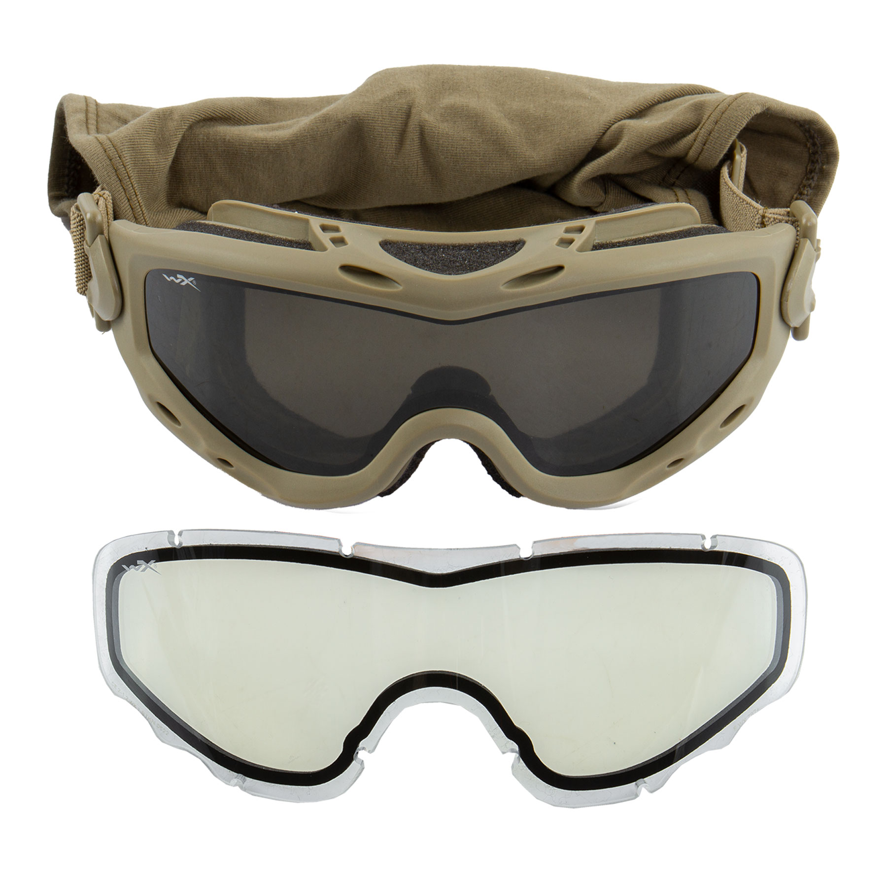 WileyX Tan Frame Spear Goggles, Grey/Clear Lens