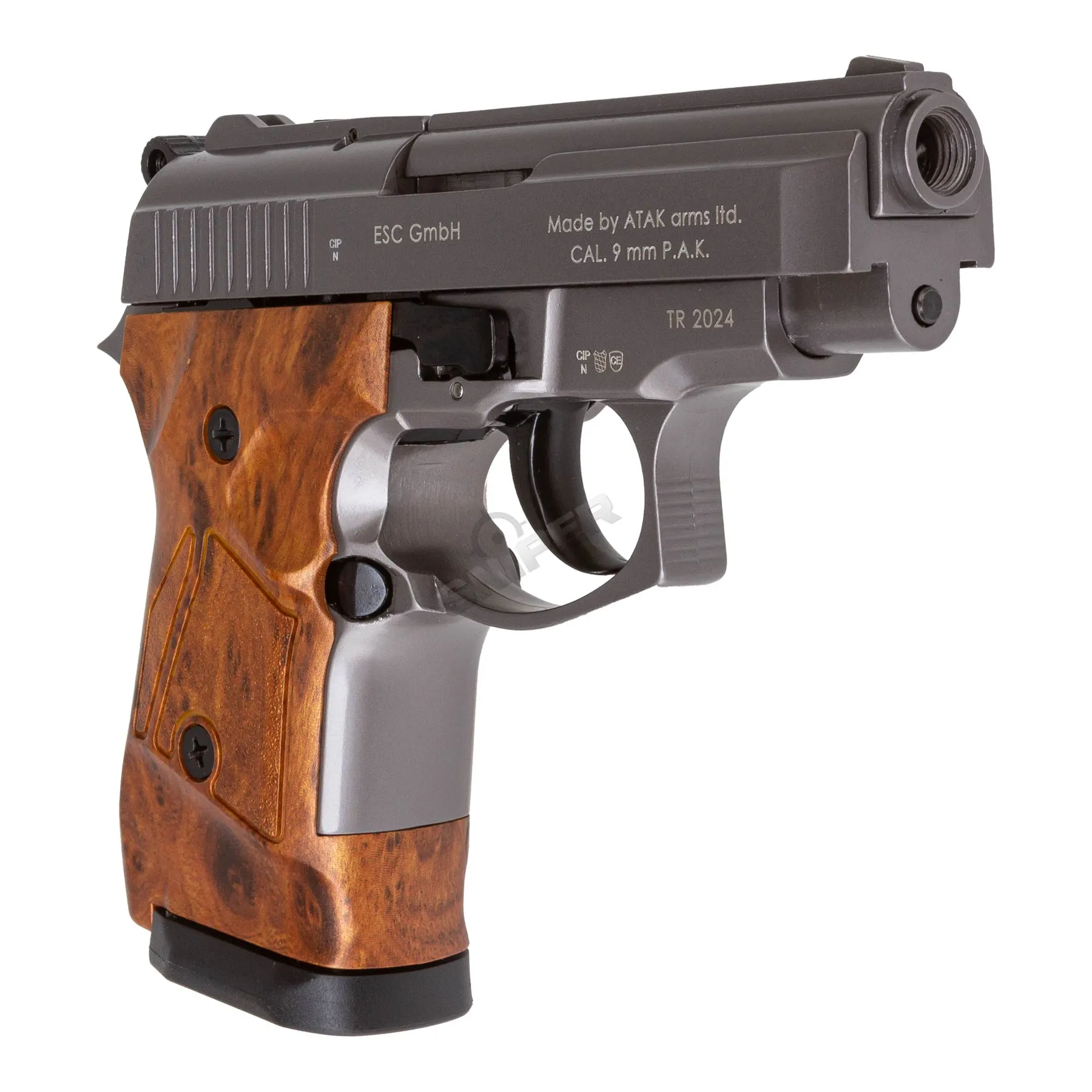 Zoraki 914 9mm P.A.K. Schreckschusspistole, Titan w/ Holzgriff Optik