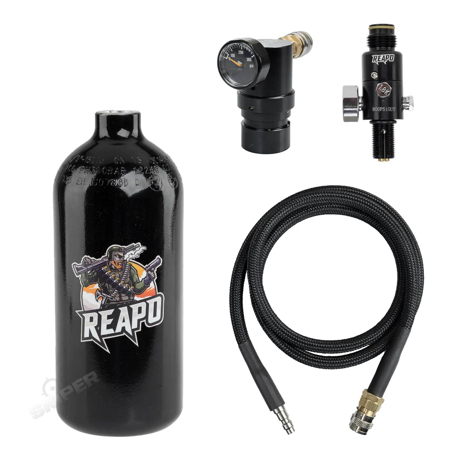 Reapo Twister On Tank Regulator Gen.2 Complete US HPA Set, Black Reapo Twister On Tank Regulator Gen.2 Complete US HPA Set, Black