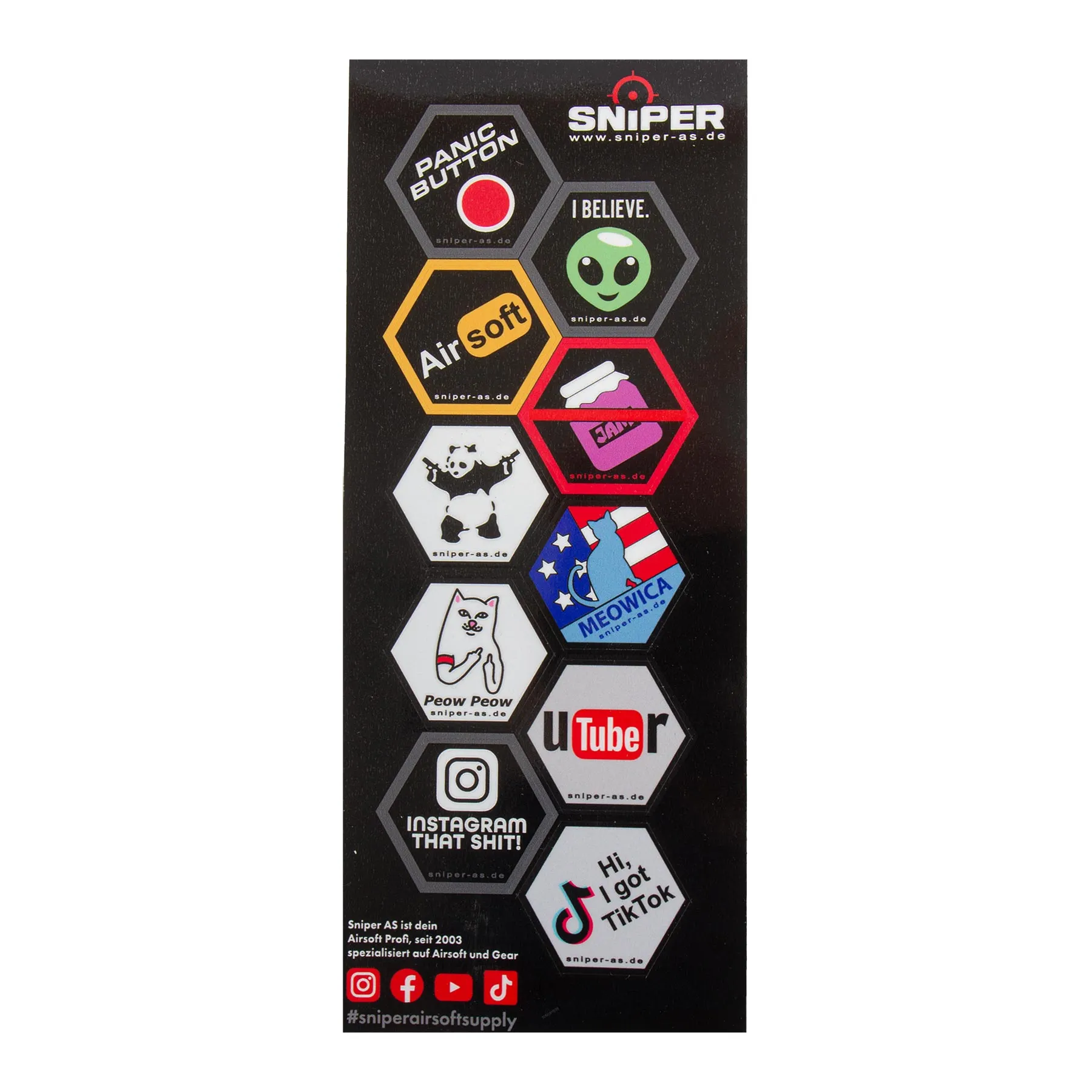 Aufkleber Set, Vinyl Hex Decals, Social Media