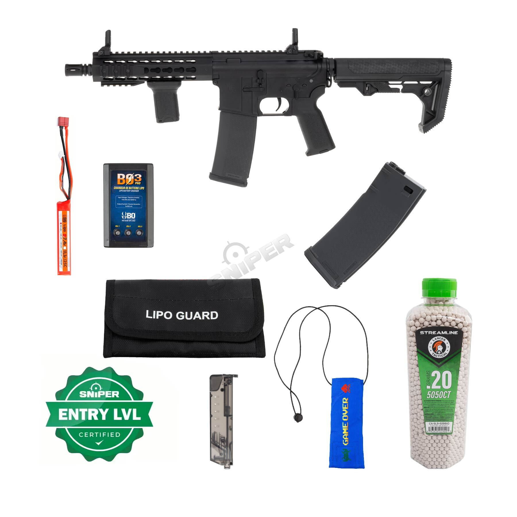 Einsteiger Set #1 - Specna Arms SA-E08 Edge w/ Kestrel ETU < 0,5 Joule Softair Gewehr, Black