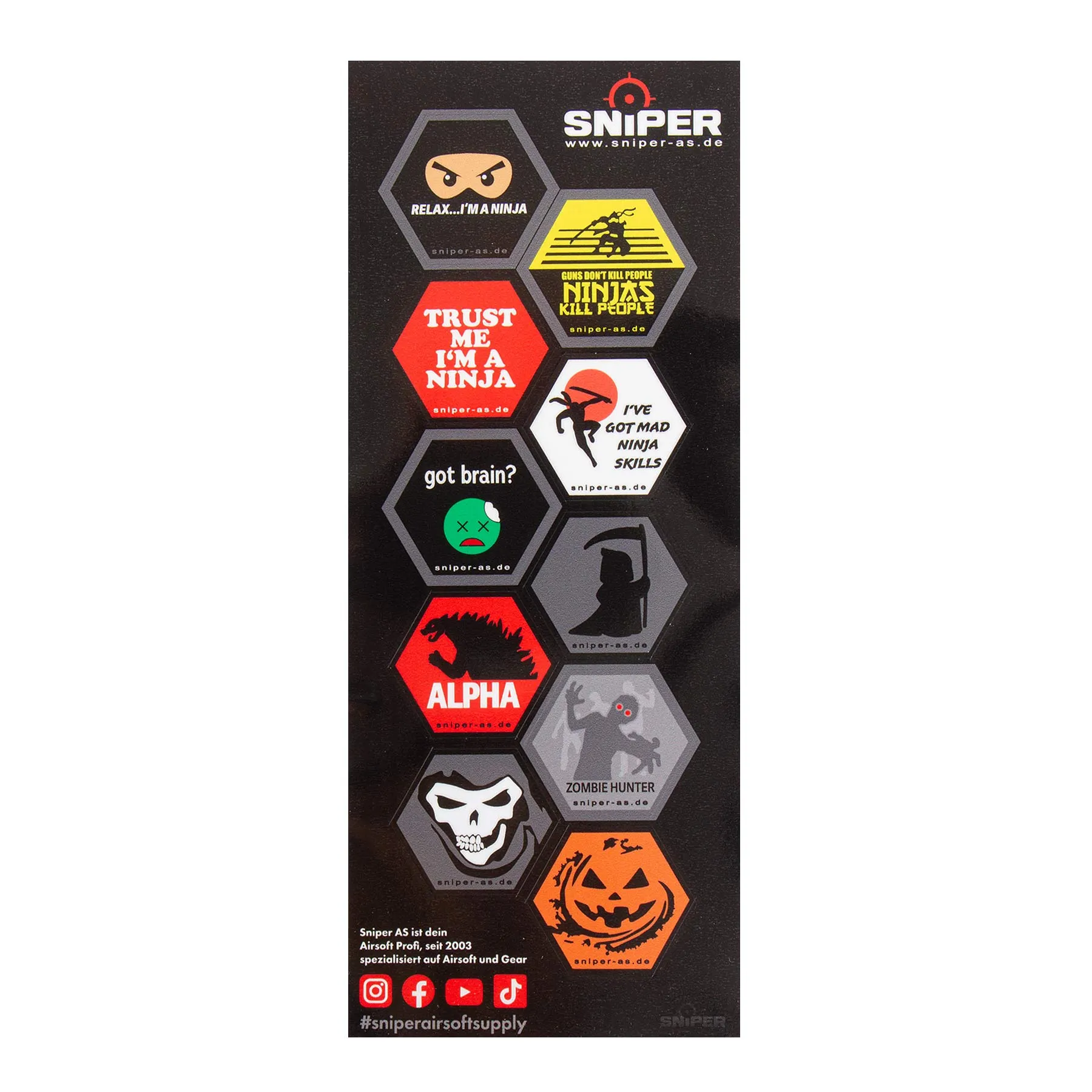 Aufkleber Set, Vinyl Hex Decals, Ninja