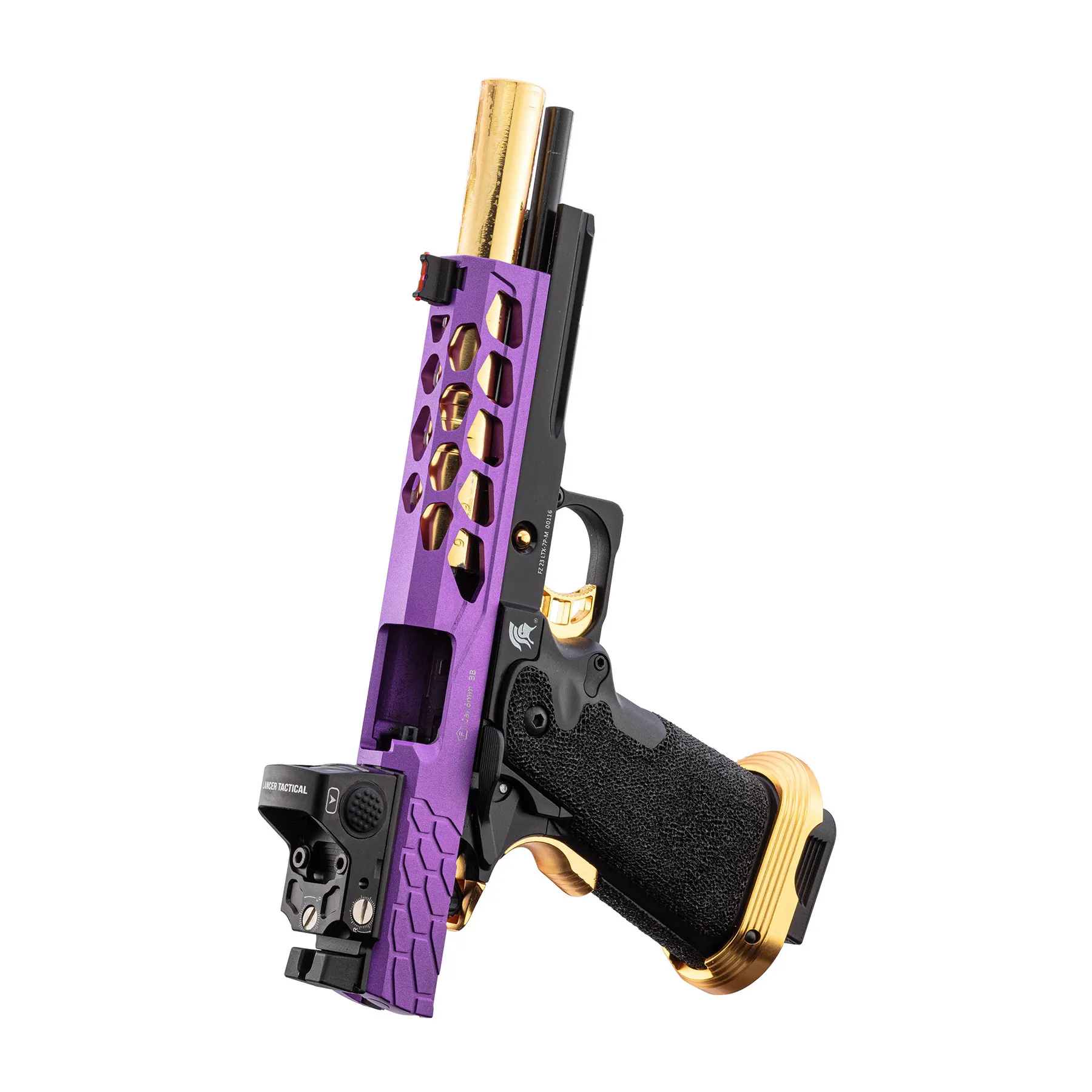 Lancer Tactical LTX-7B Stryk RMR Hi-Capa GBB Softairpistole, Purple & Gold