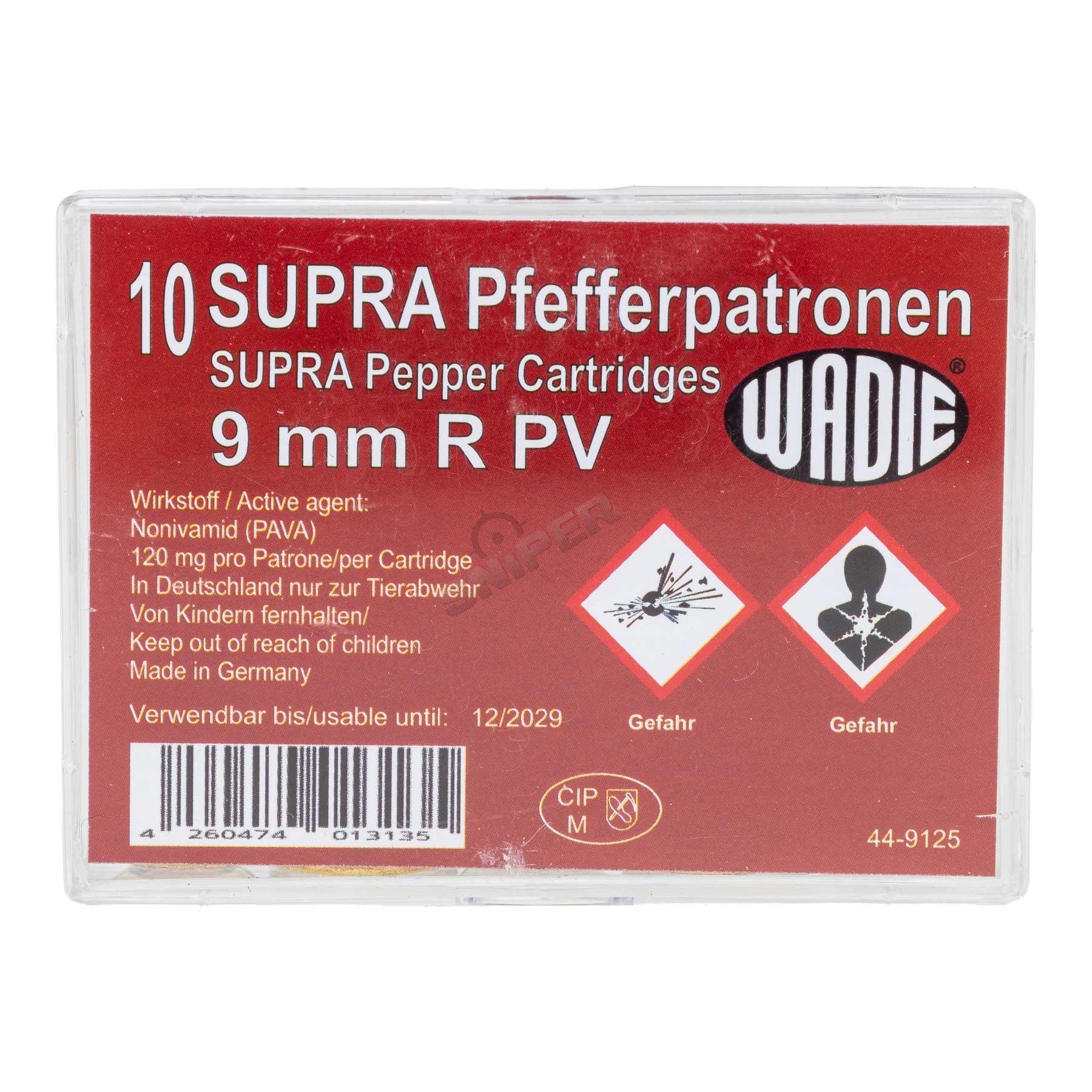 Wadie Supra 9mm Pfeffepatronen für Revolver, 10 Stück
