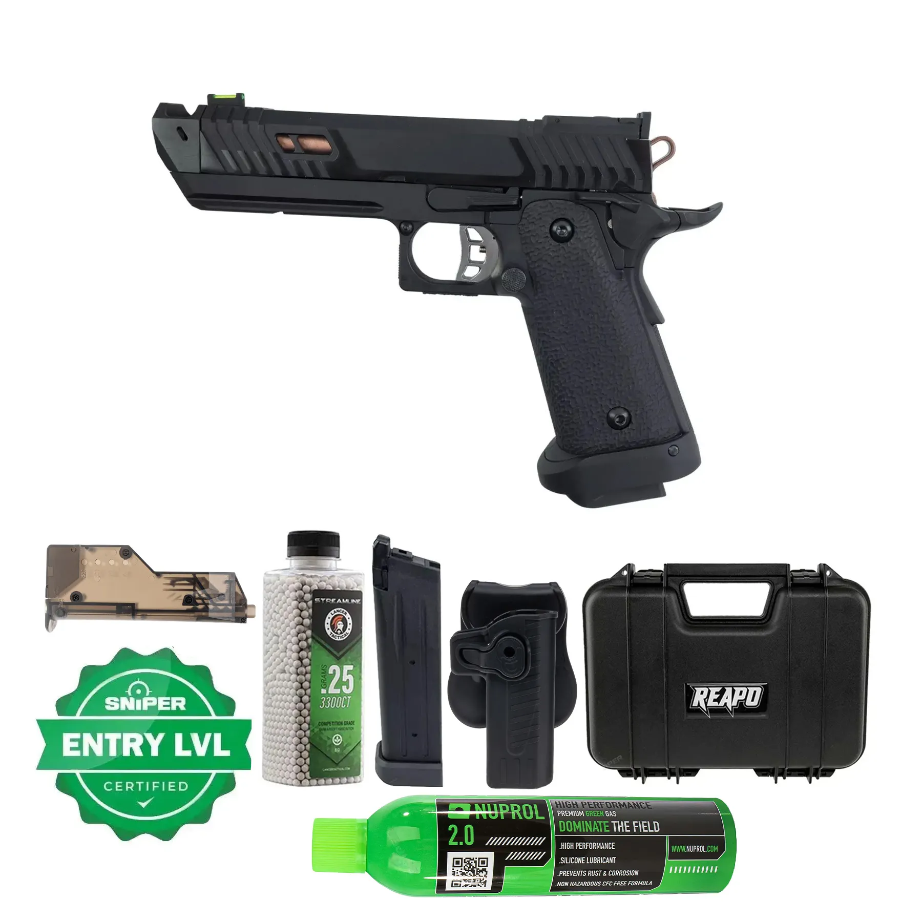 Einsteiger Set #1 - Reapo JW4 Black Viper Softair Pistole, CO2 und GAS