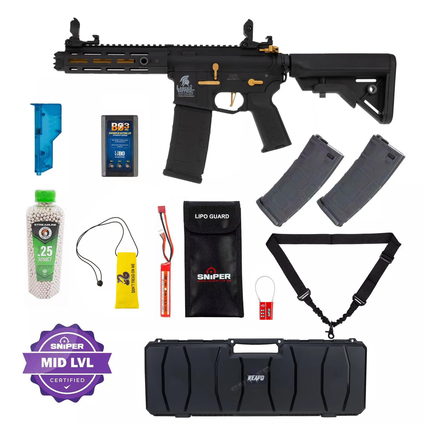 Einsteiger Set #4 - Lancer LT-34 Hellion w/ Nebula ETU (S)AEG, Black/Gold Einsteiger Set #4 - Lancer LT-34 Hellion w/ Nebula ETU (S)AEG, Black/Gold