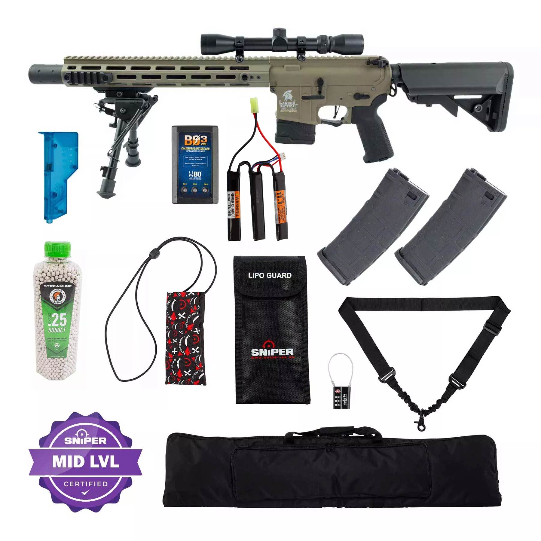 Einsteiger Set #3 - LT-32 DMR w/ Scope & Bipod (S)AEG, Tan