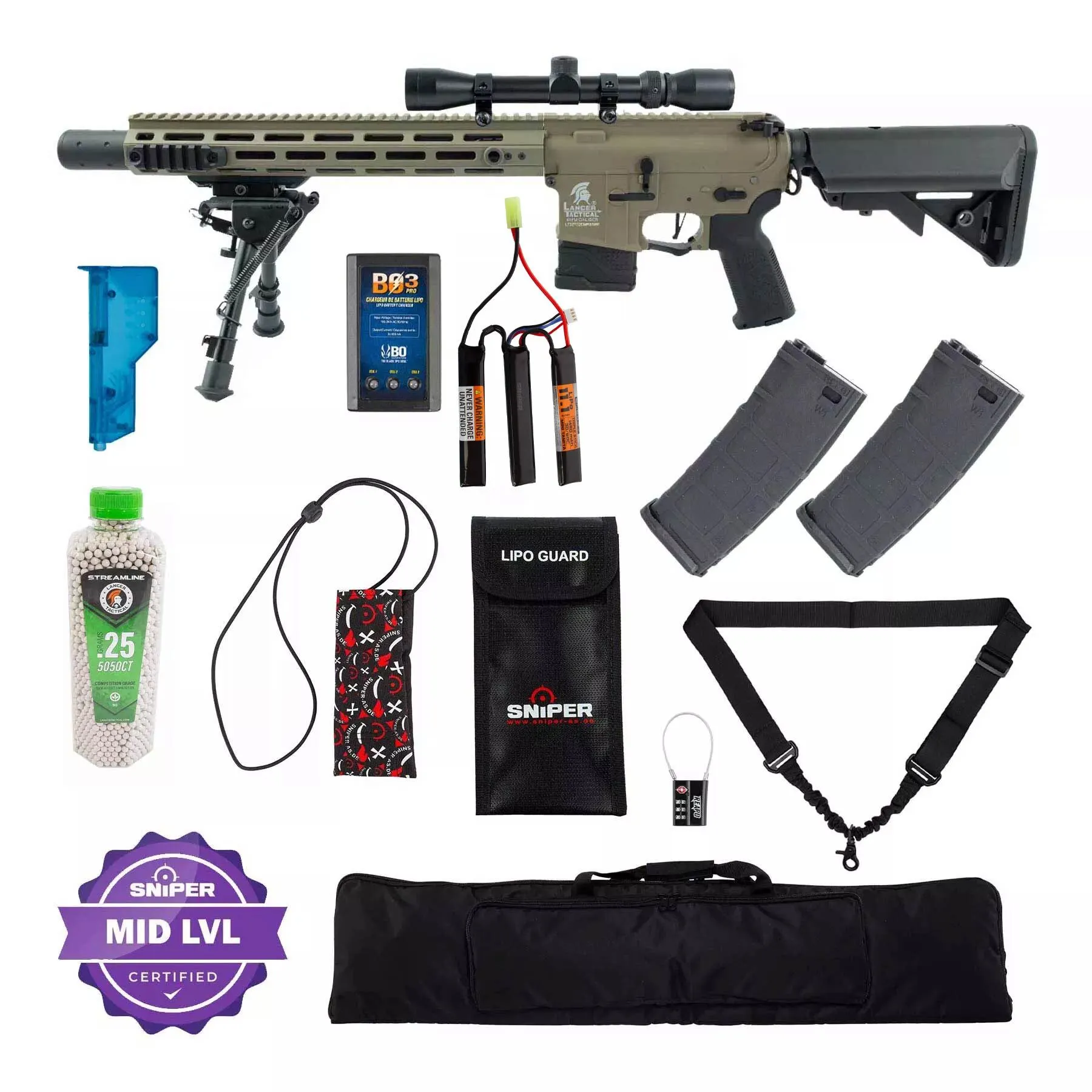 Einsteiger Set #3 - LT-32 DMR w/ Scope & Bipod (S)AEG, Tan Einsteiger Set #3 - LT-32 DMR w/ Scope & Bipod (S)AEG, Tan