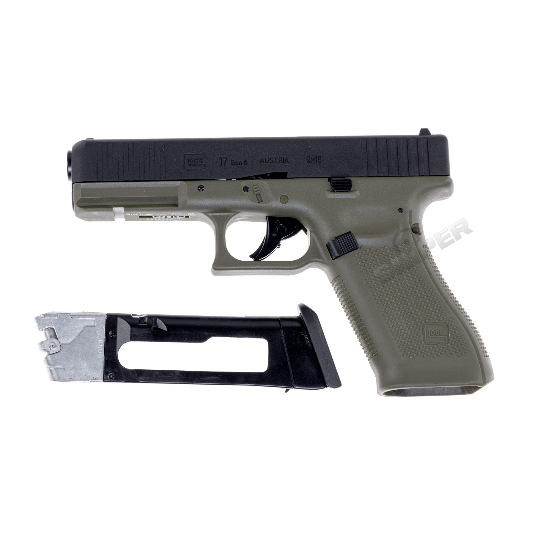 Glock 17 Gen 5 GBB Softair Pistole, Black/Green