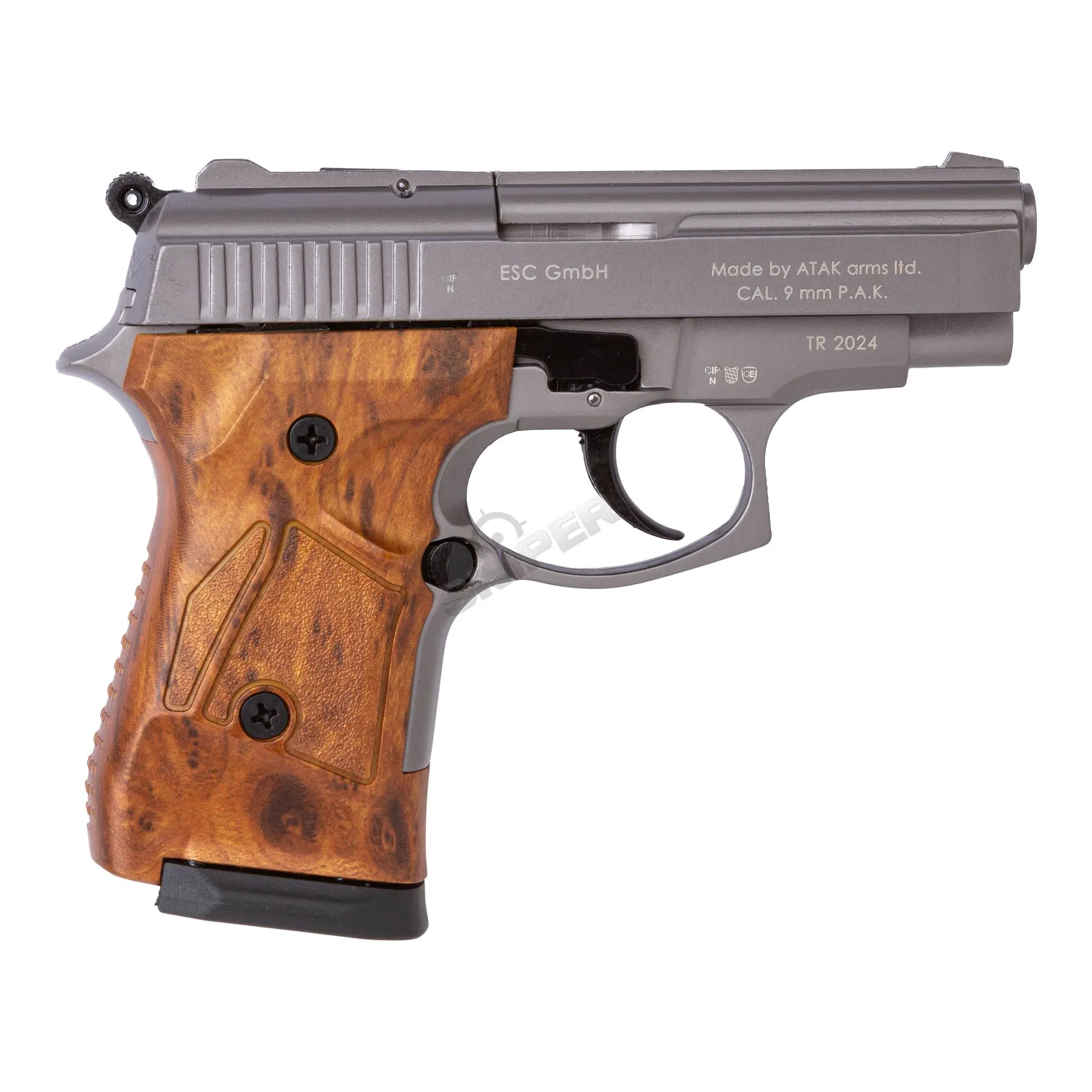 Zoraki 914 9mm P.A.K. Schreckschusspistole, Titan w/ Holzgriff Optik