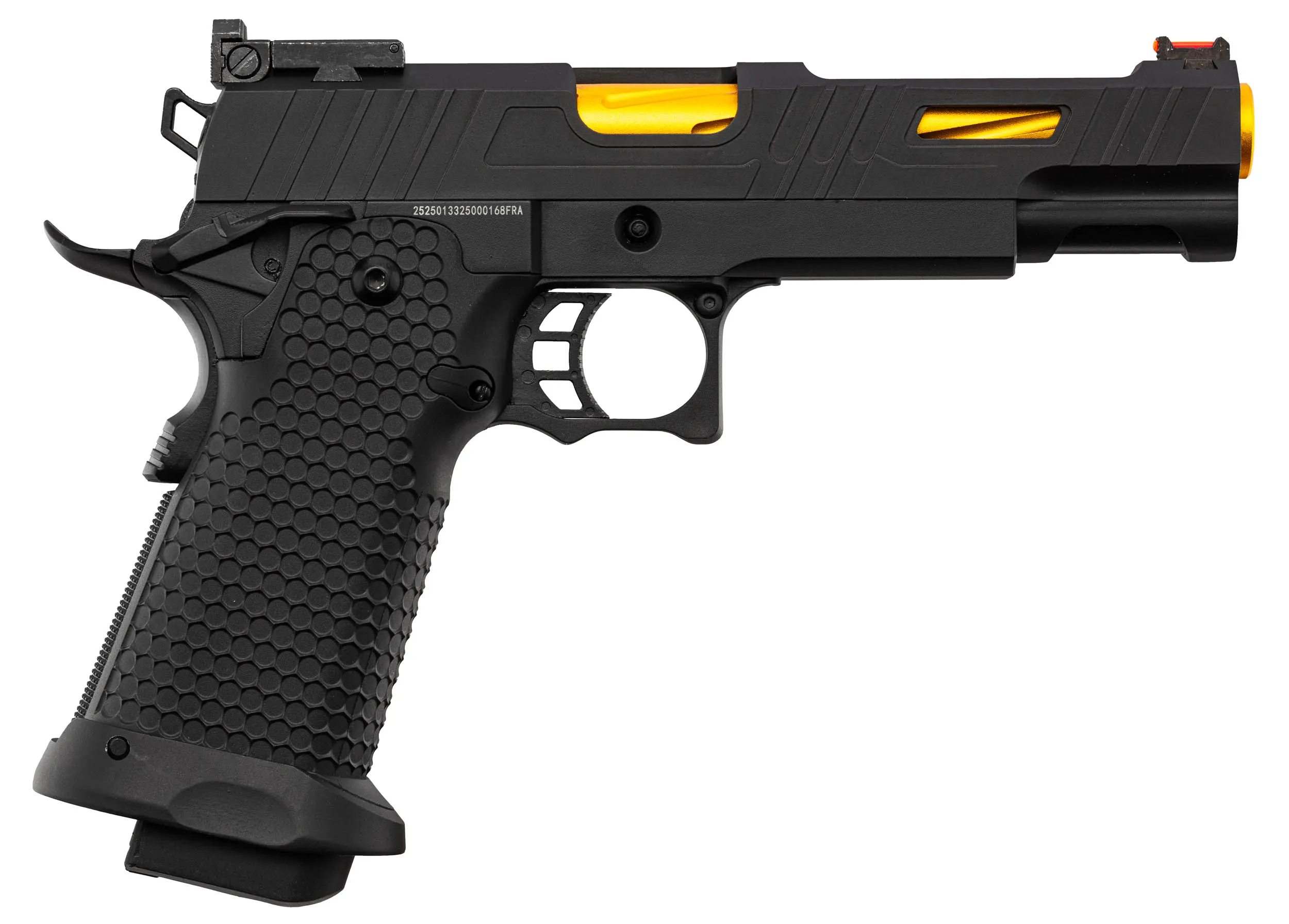 Golden Eagle 5.1 Hi-Capa Thread GBB Airsoft Pistole, Black/Gold