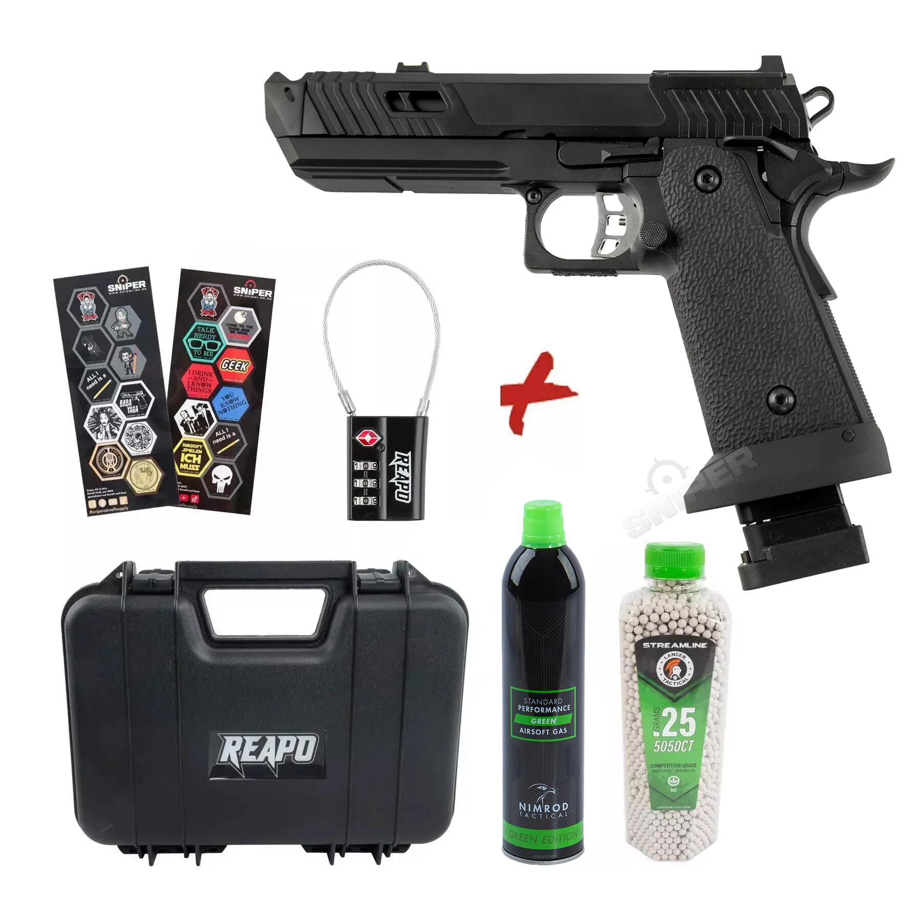 Bundle Deal #1 - Reapo Dark Viper Hi-Capa Softair Pistole, Co2 und Gas