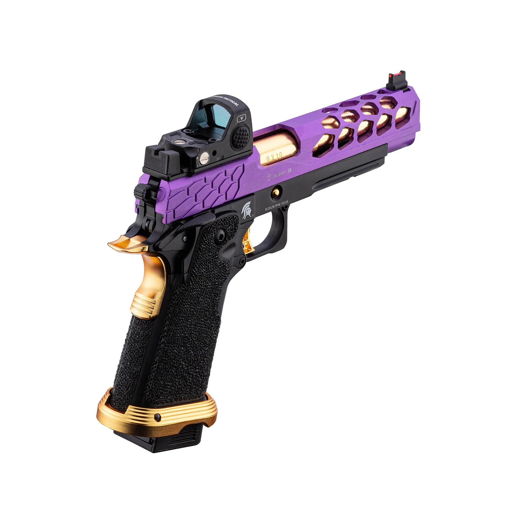 Lancer Tactical LTX-7B Stryk RMR Hi-Capa GBB Softairpistole, Purple & Gold