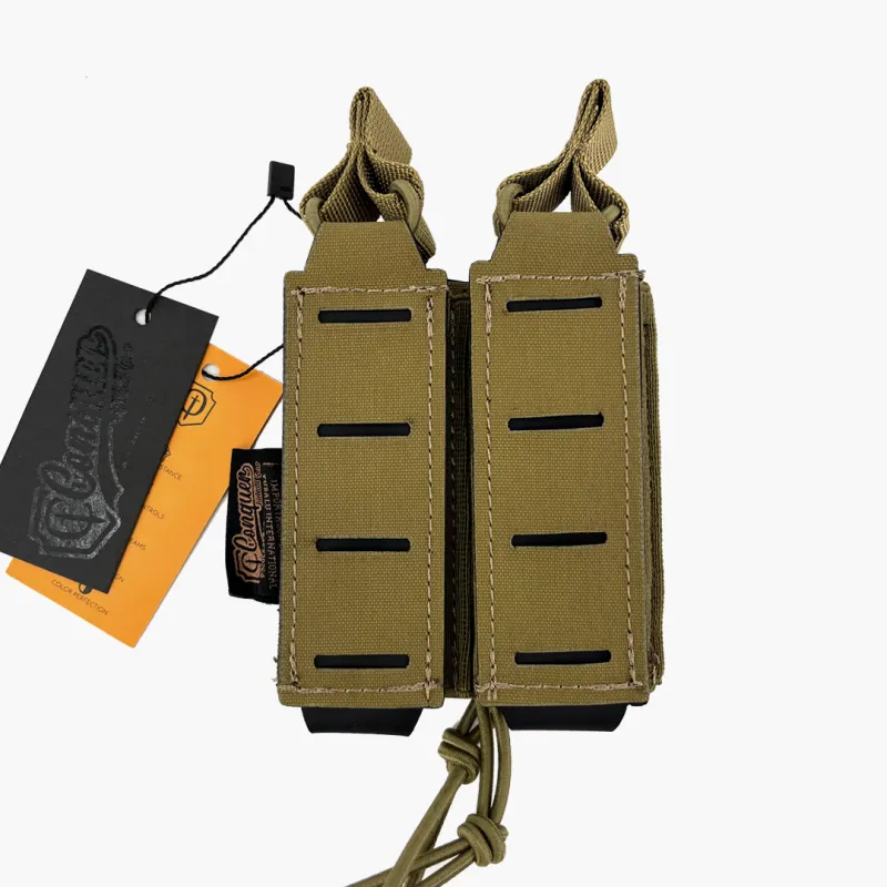 Conquer Double Pistol Mag Pouch, Coyote