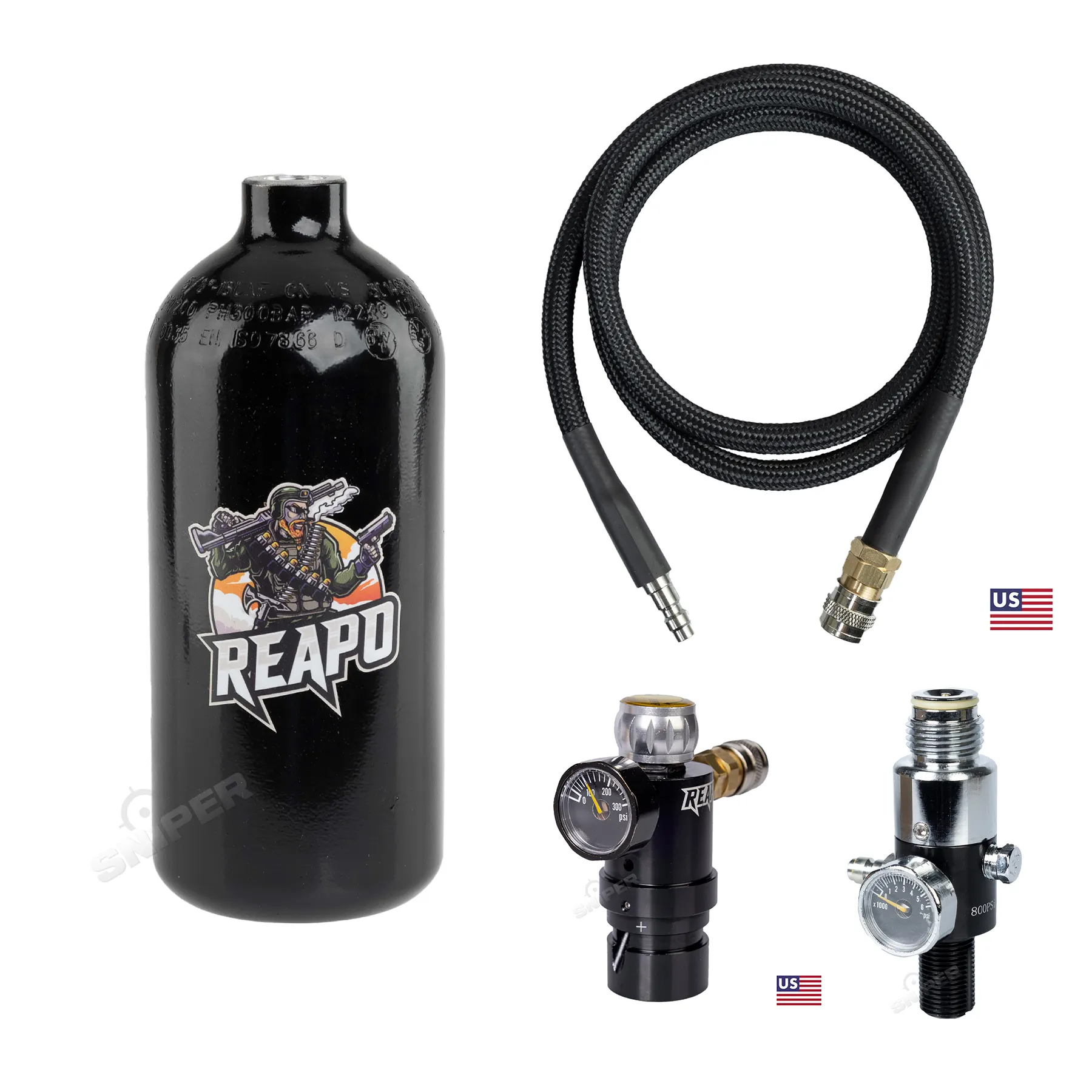 Reapo Twister Micro Regulator Complete HPA Set Silver, US Version