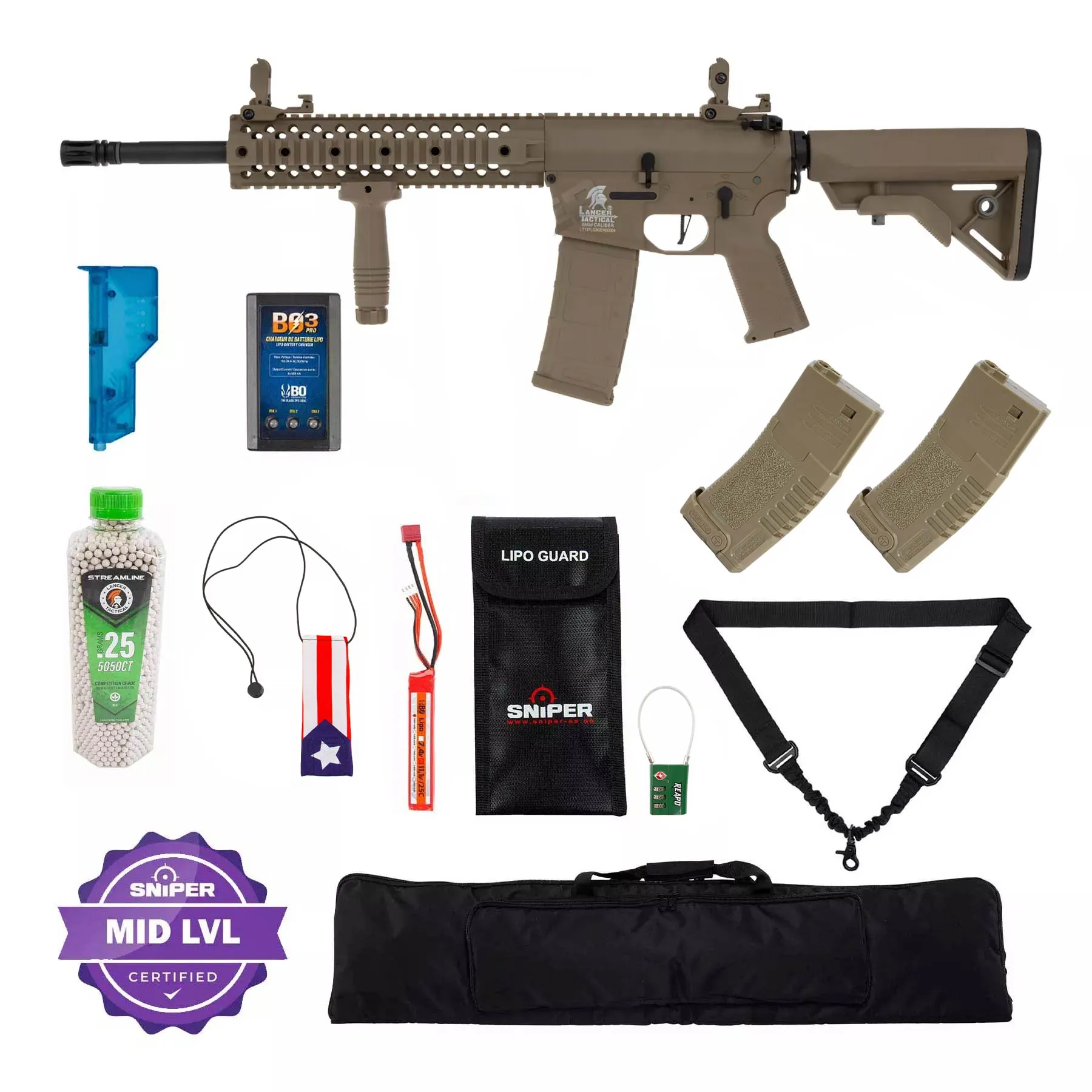 Einsteiger Set #3 - Lancer M4 EVO w/ Nebula ETU (S)AEG, Tan Einsteiger Set #3 - Lancer M4 EVO w/ Nebula ETU (S)AEG, Tan