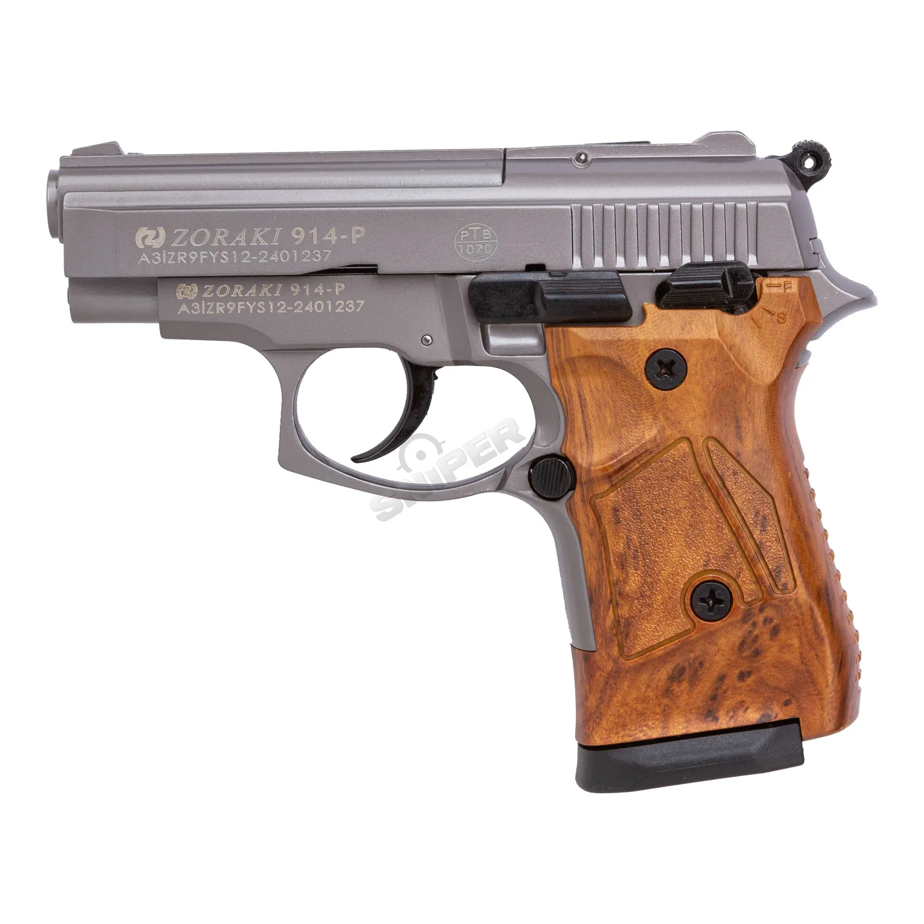 Zoraki 914 9mm P.A.K. Schreckschusspistole, Titan w/ Holzgriff Optik