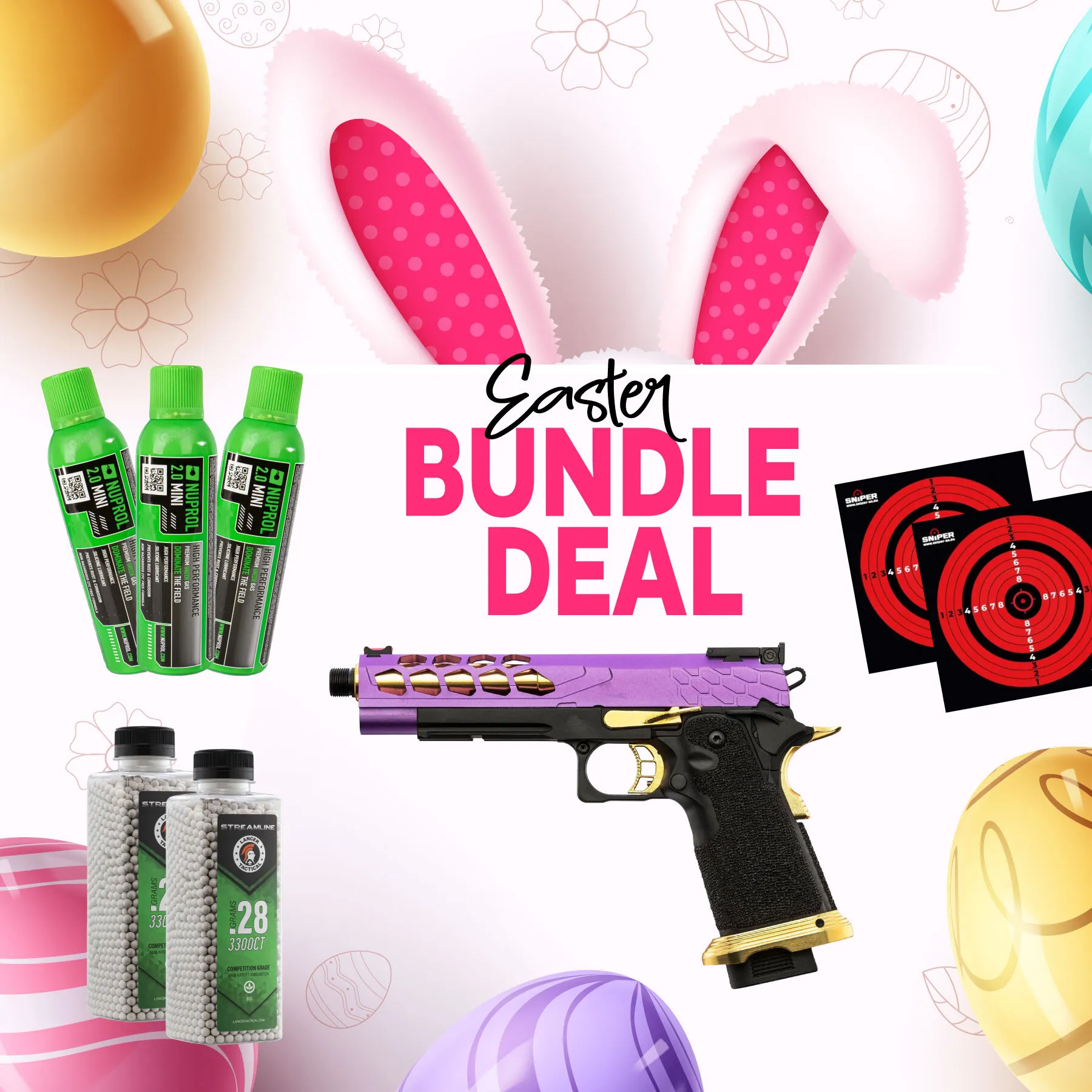 Easter Bundle - Lancer Tactical LTX-7B Stryk Hi-Capa GBB Softairpistole, Purple & Gold