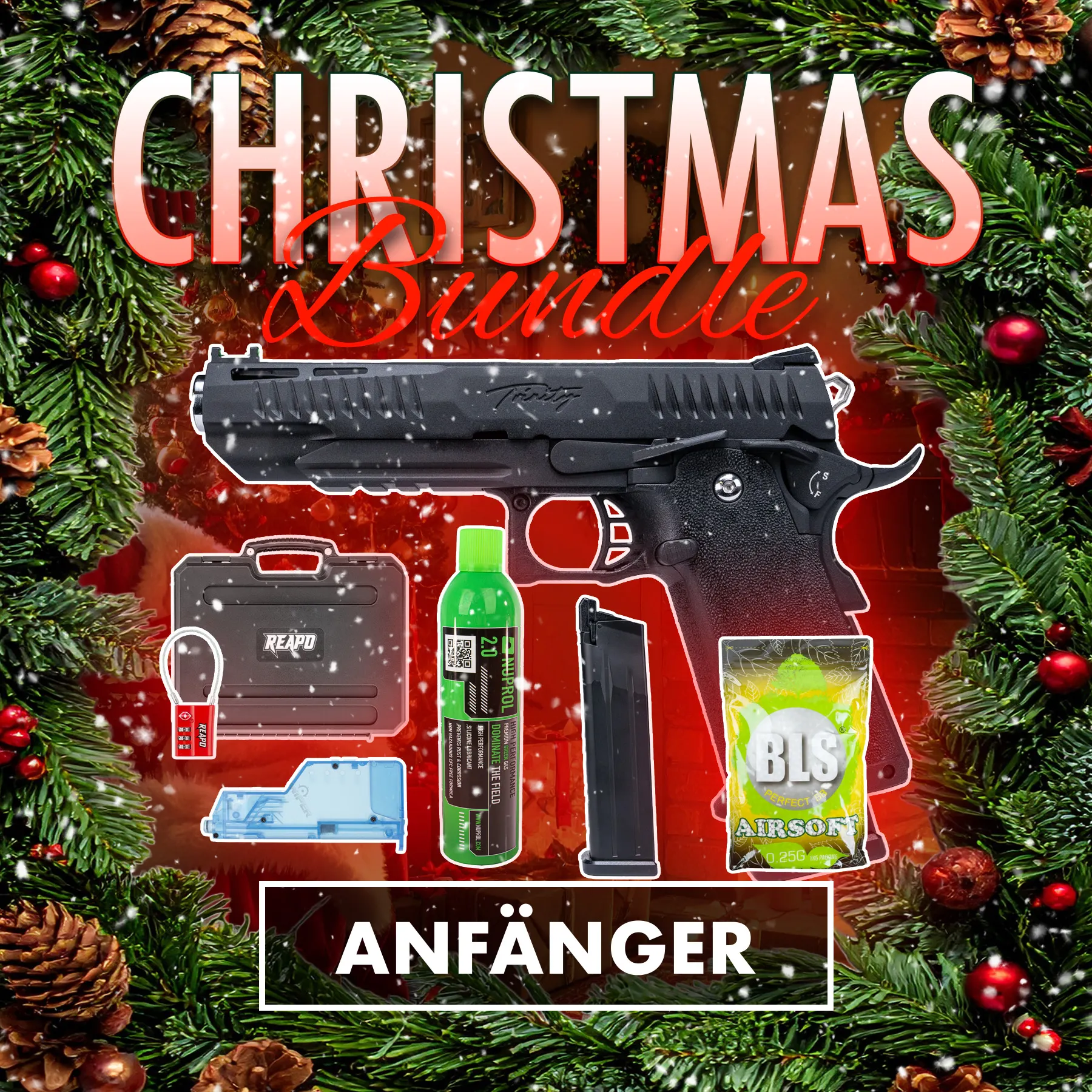 Christmas-Bundle - Modify Trinity-A Hi-Capa 5.1 GBB Softair Pistole, Black/Silver