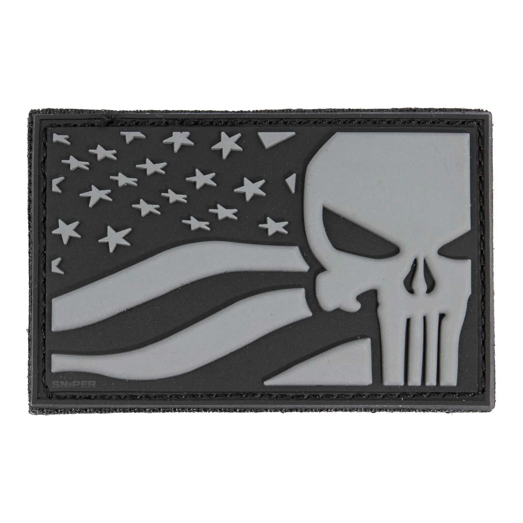 3D PVC Patch Skull Flag USA, Grey