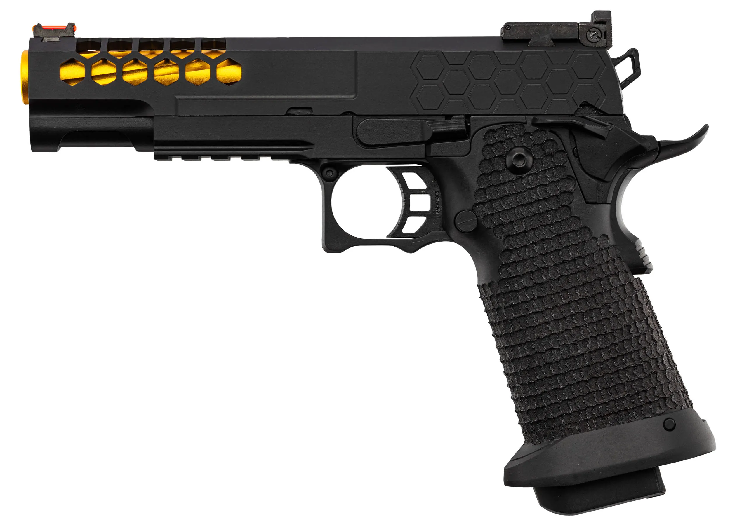 Golden Eagle 5.1 Hi-Capa Hex-Cut GBB Airsoft Pistole, Black/Gold Golden Eagle 5.1 Hi-Capa Hex-Cut GBB Airsoft Pistole, Black/Gold