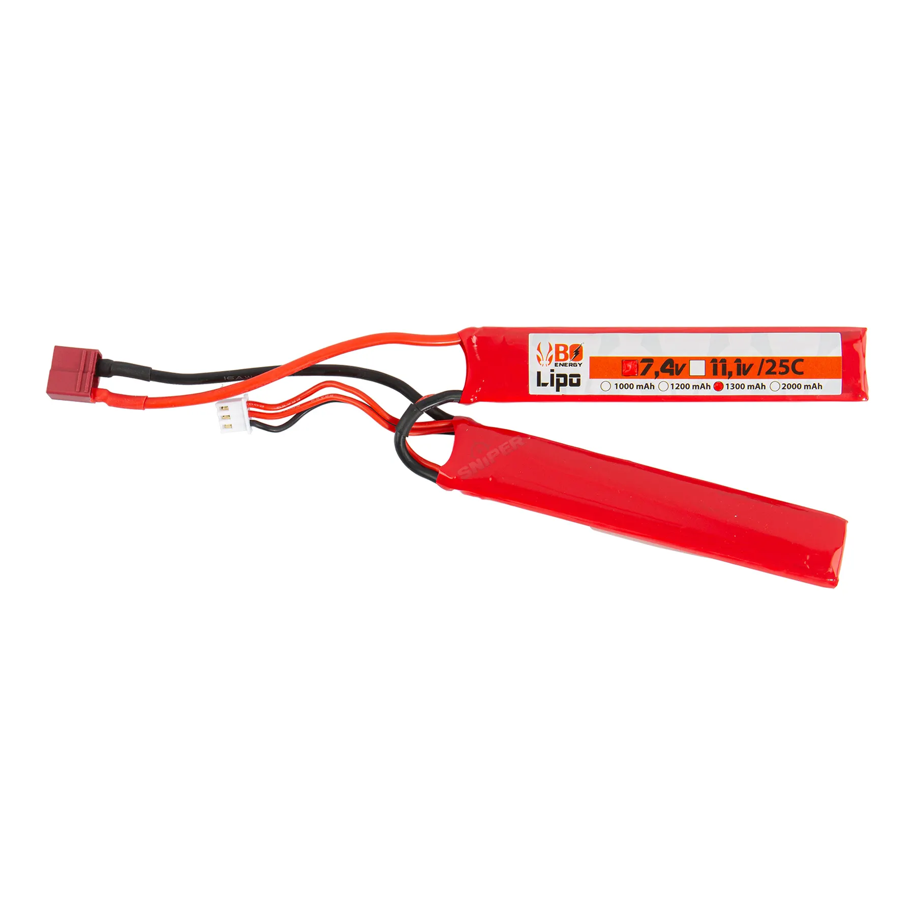 DEANS 7,4V 1300 mAh 25C LiPo Akku, 2 Sticks