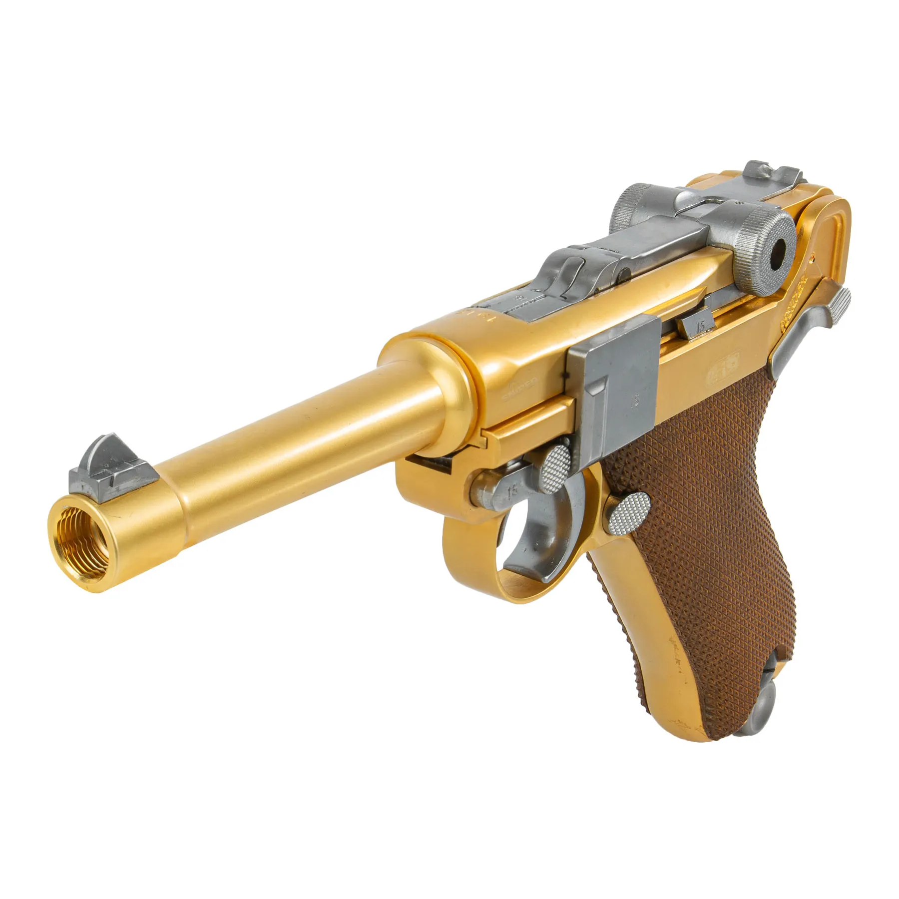 WE P08 Full Metal Gold GBB Softair Pistole
