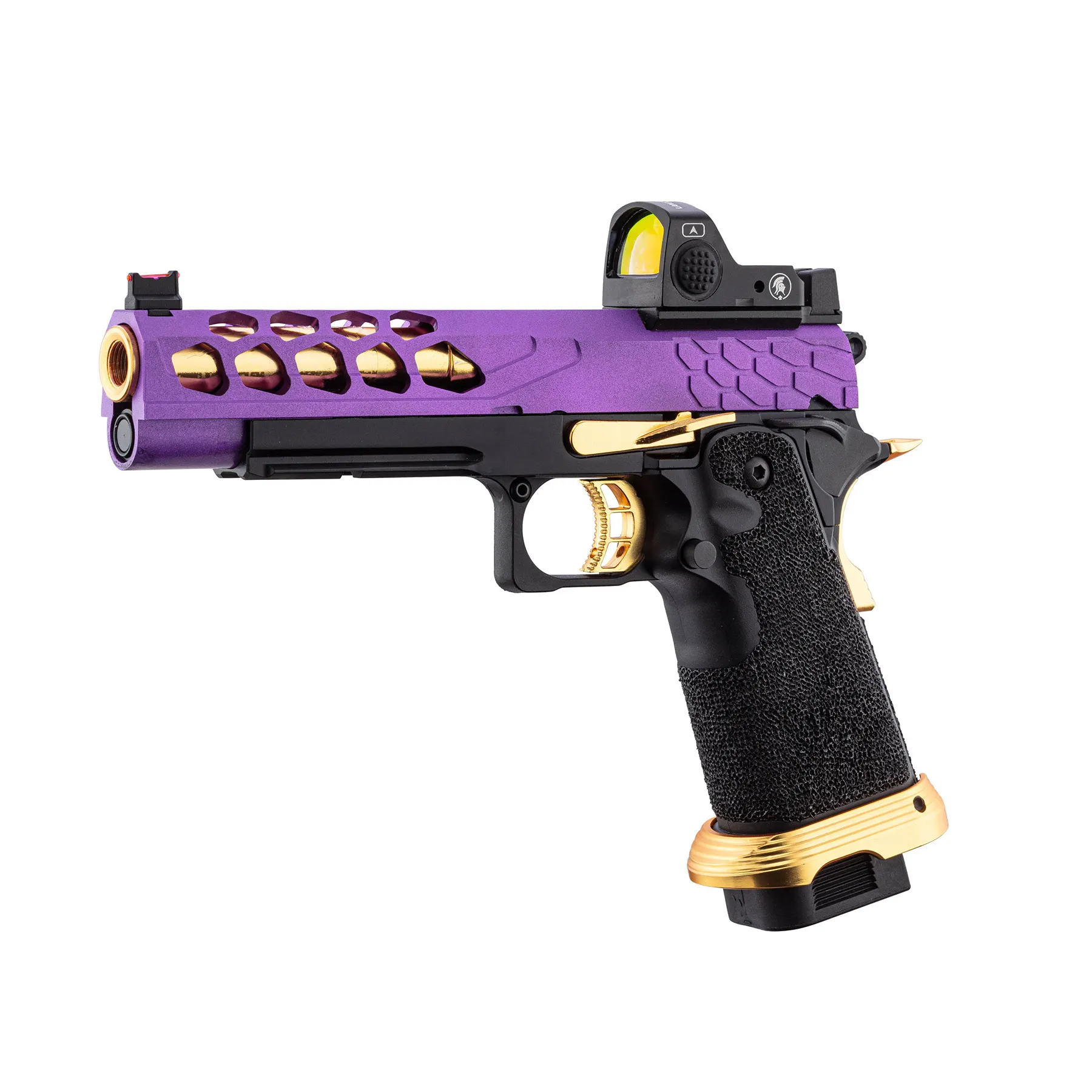 Lancer Tactical LTX-7B Stryk RMR Hi-Capa GBB Softairpistole, Purple & Gold