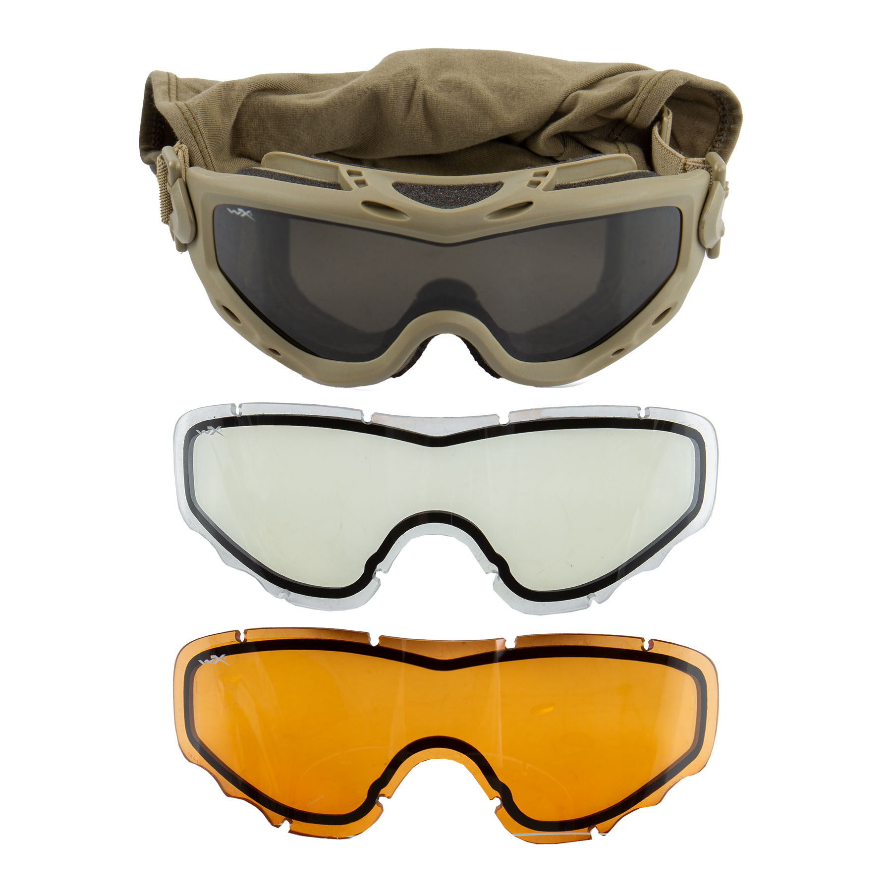 WileyX Tan Frame Spear Dual Lens, Grey/Clear/Light Rust Lens