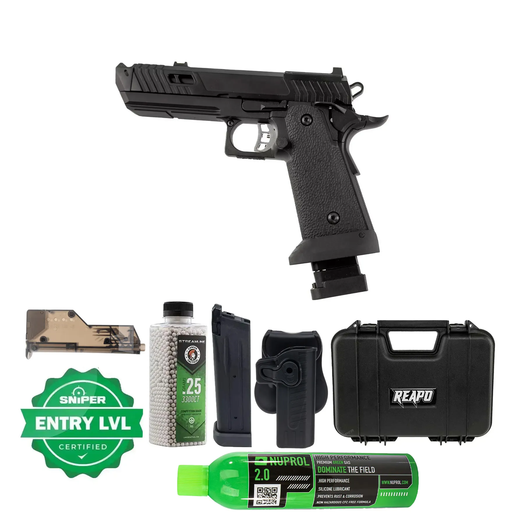 Einsteiger Set #1 - Reapo Dark Viper Hi-Capa Softair Pistole, Co2 und Gas