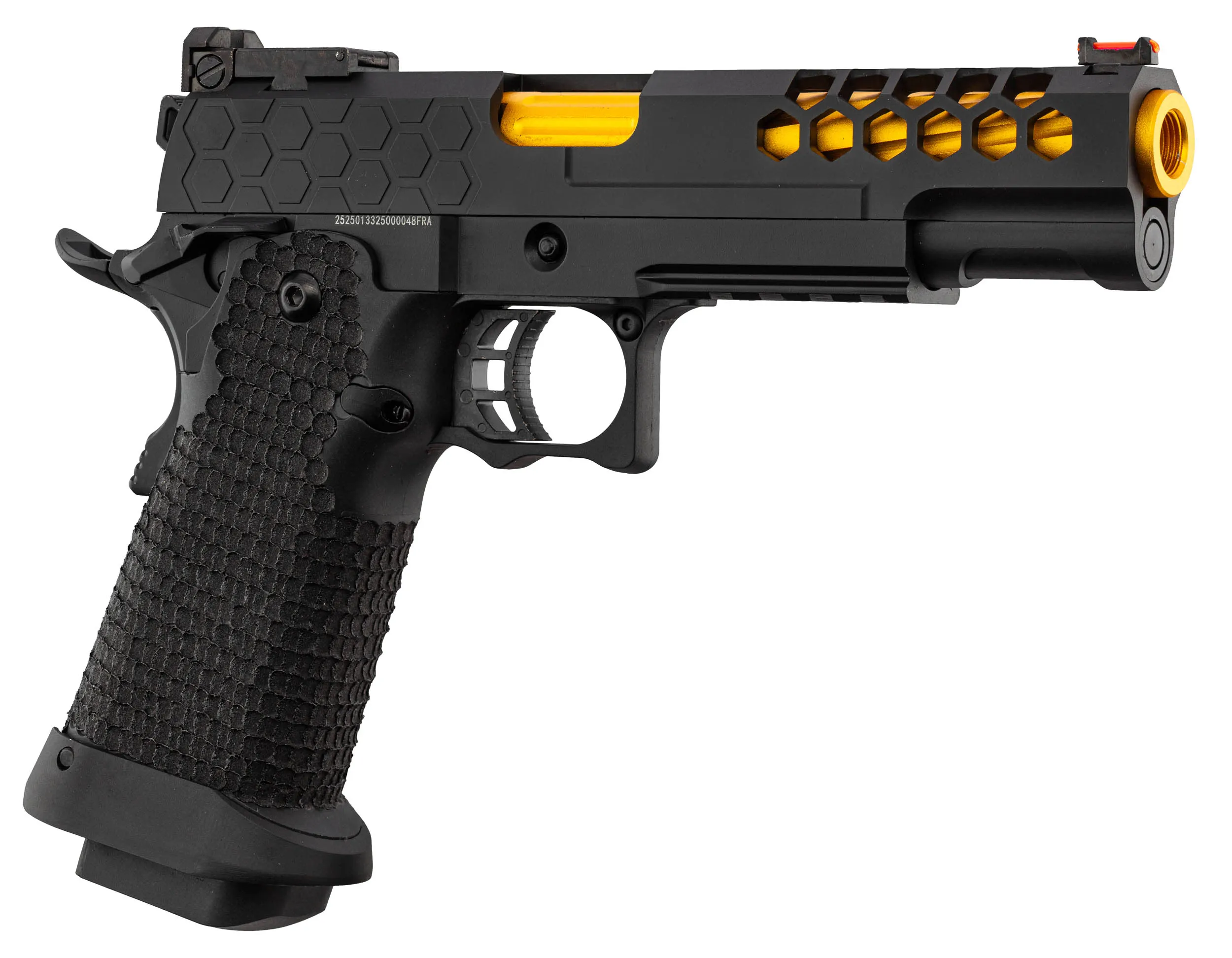 Golden Eagle 5.1 Hi-Capa Hex-Cut GBB Airsoft Pistole, Black/Gold Golden Eagle 5.1 Hi-Capa Hex-Cut GBB Airsoft Pistole, Black/Gold