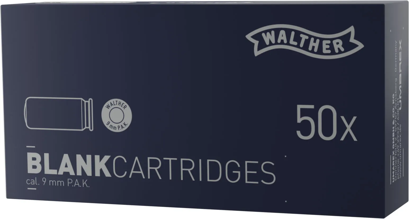 Walther 9mm P.A.K. Platzpatronen, 50 Stück Walther 9mm P.A.K. Platzpatronen, 50 Stück