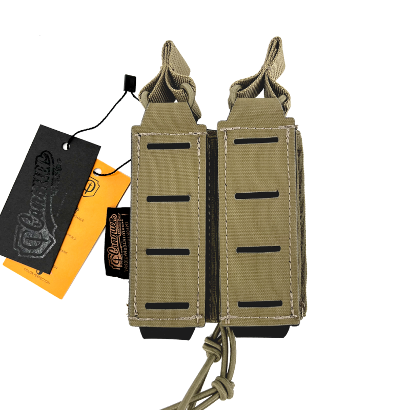 Conquer Double Pistol Mag Pouch, Tan