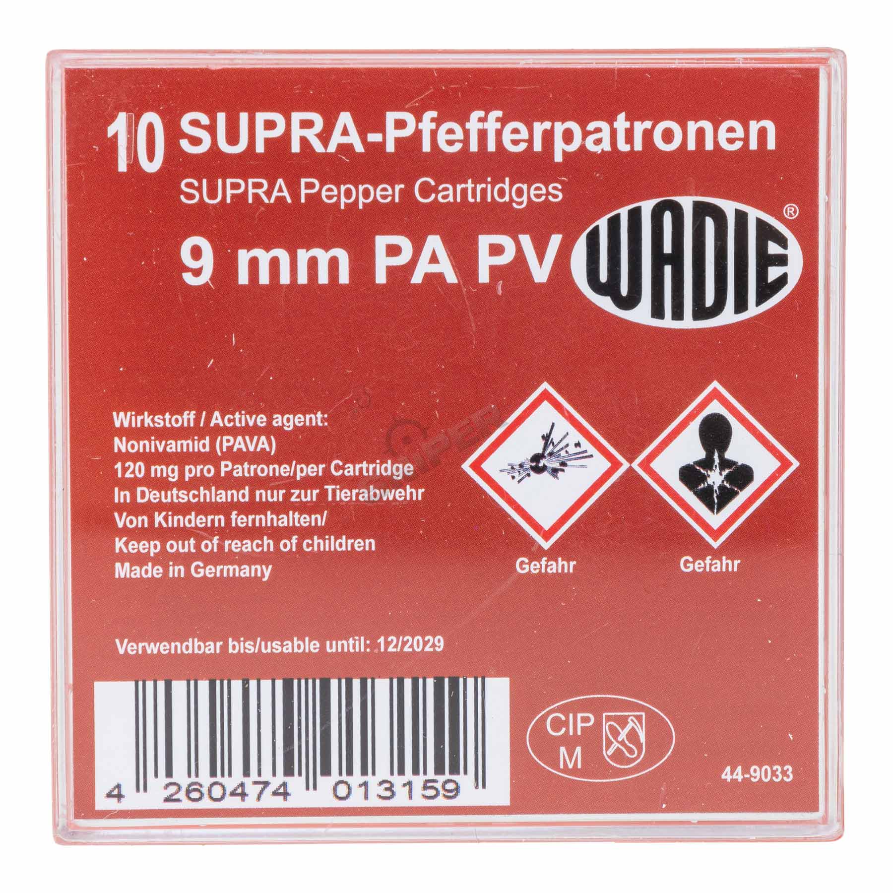 Wadie Supra 9mm Pfeffepatronen für Pistolen, 10 Stück