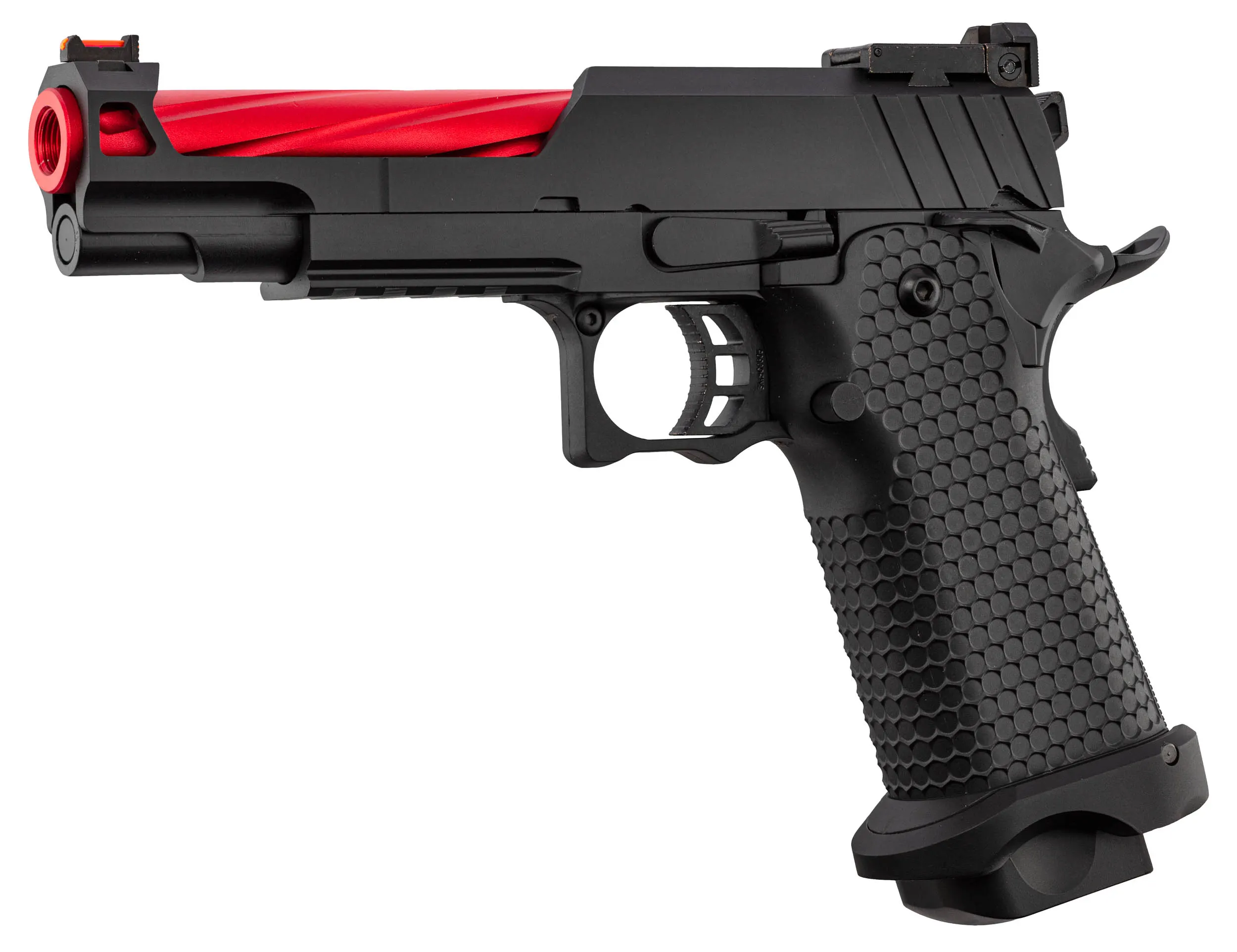 Golden Eagle 5.1 Hi-Capa Fluted GBB Airsoft Pistole, Black/Red