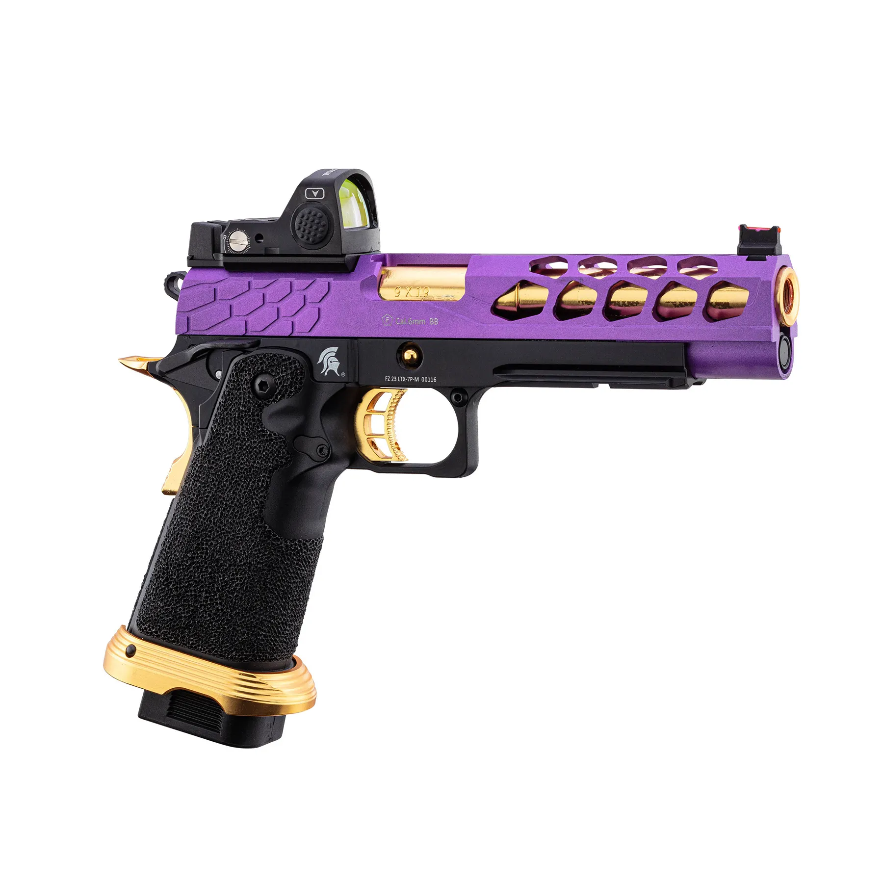 Lancer Tactical LTX-7B Stryk RMR Hi-Capa GBB Softairpistole, Purple & Gold