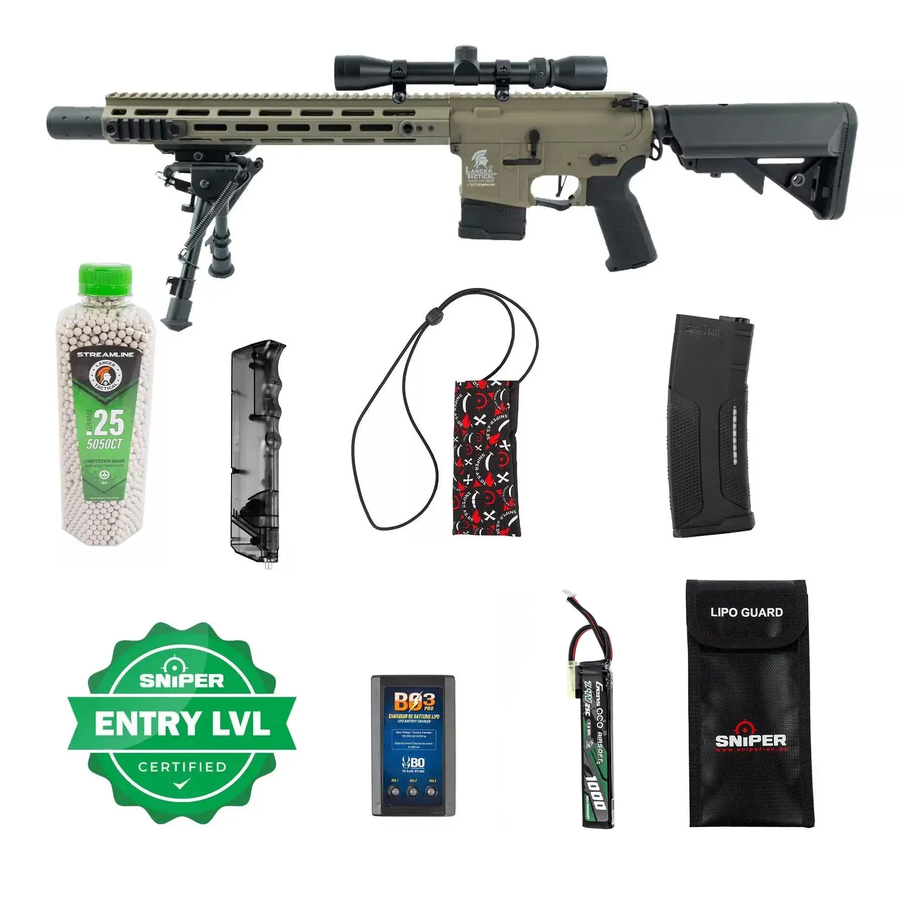 Einsteiger Set #1 - LT-32 DMR w/ Scope & Bipod (S)AEG, Tan