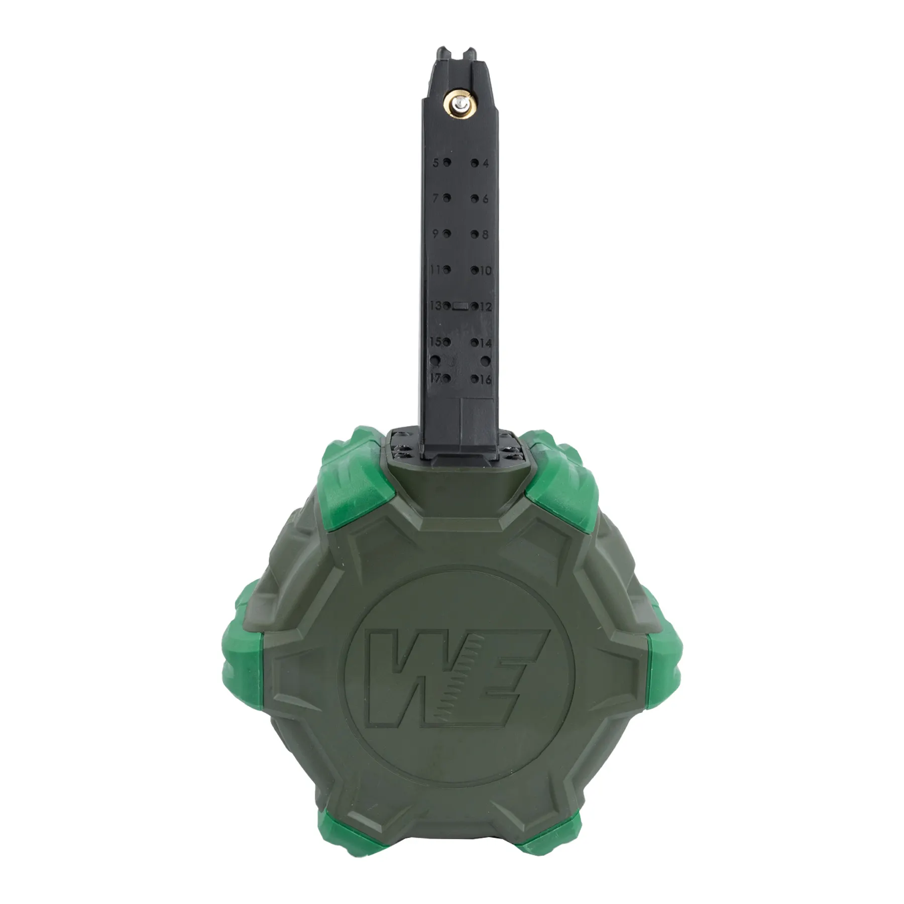 WE Gas Drum Magazin für G17/Galaxy Serie, 350rds, Green WE Gas Drum Magazin für G17/Galaxy Serie, 350rds, Green