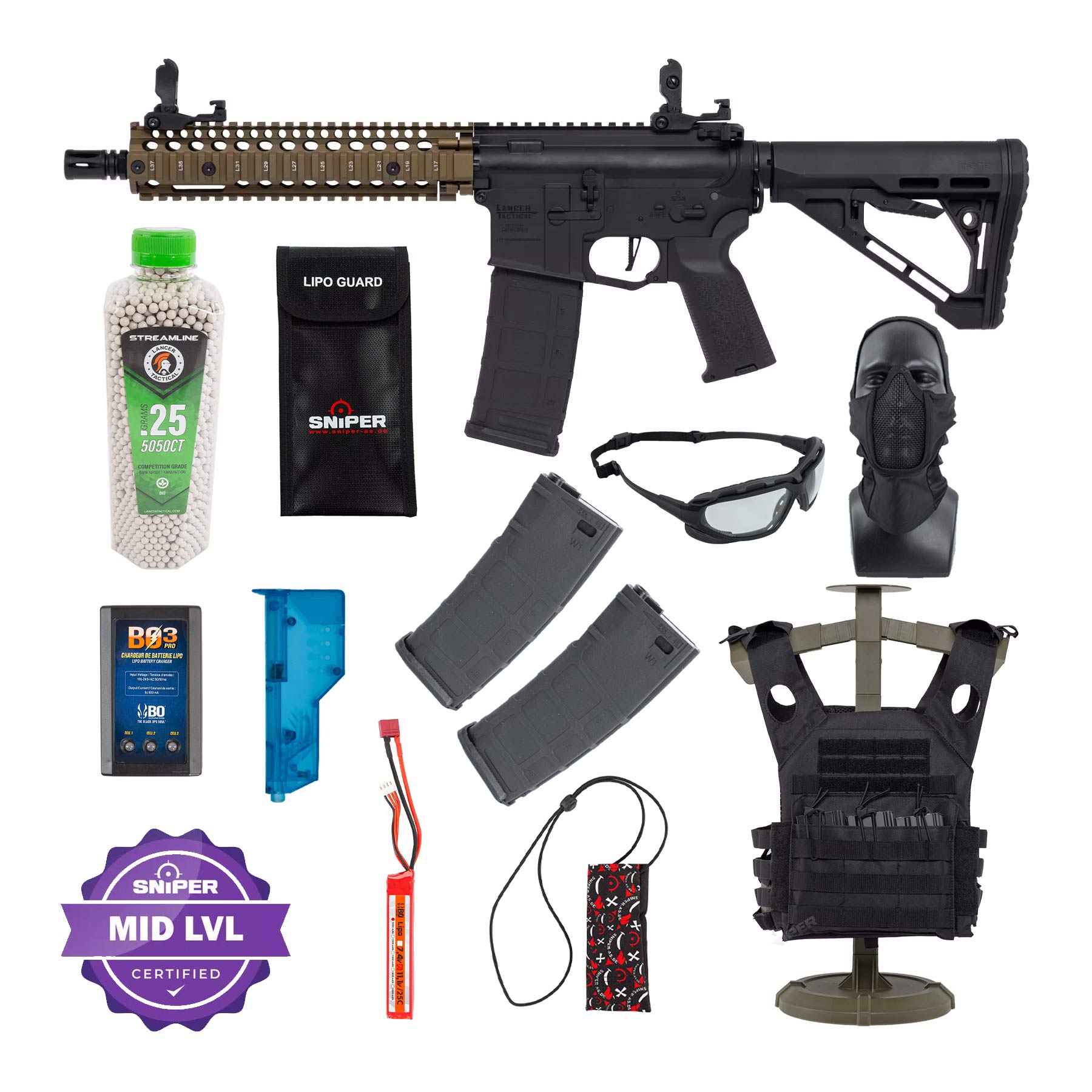 Einsteiger Set #2 - Lancer MK18 Gen3 ETU Full Metal (S)AEG, Black/Bronze