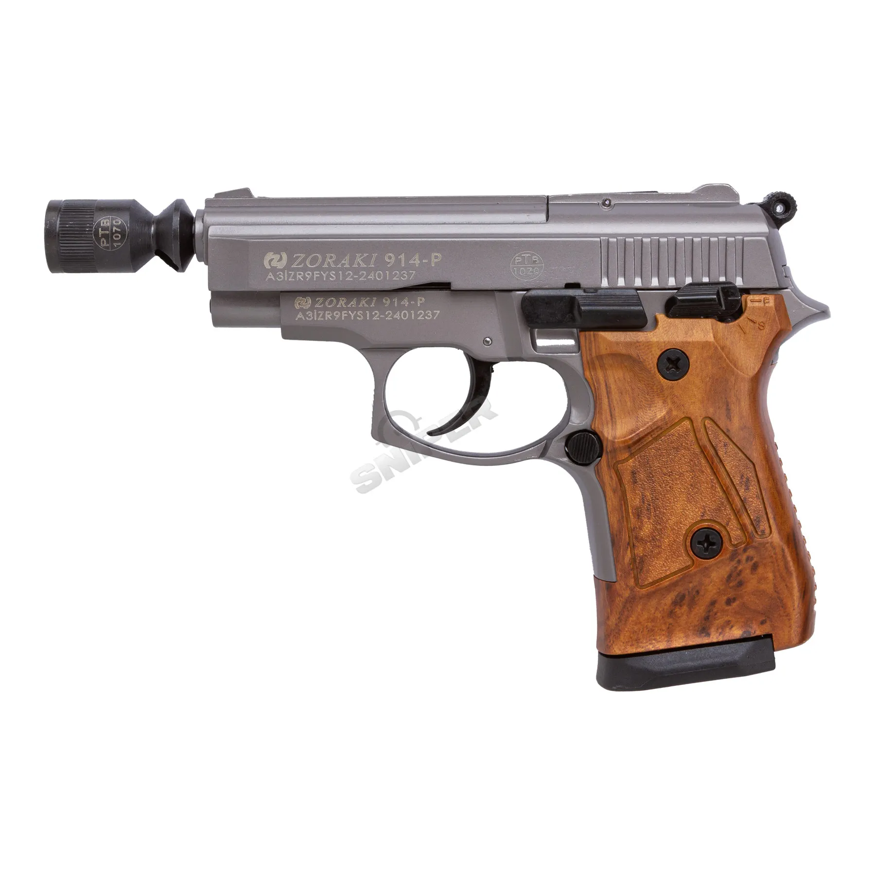 Zoraki 914 9mm P.A.K. Schreckschusspistole, Titan w/ Holzgriff Optik