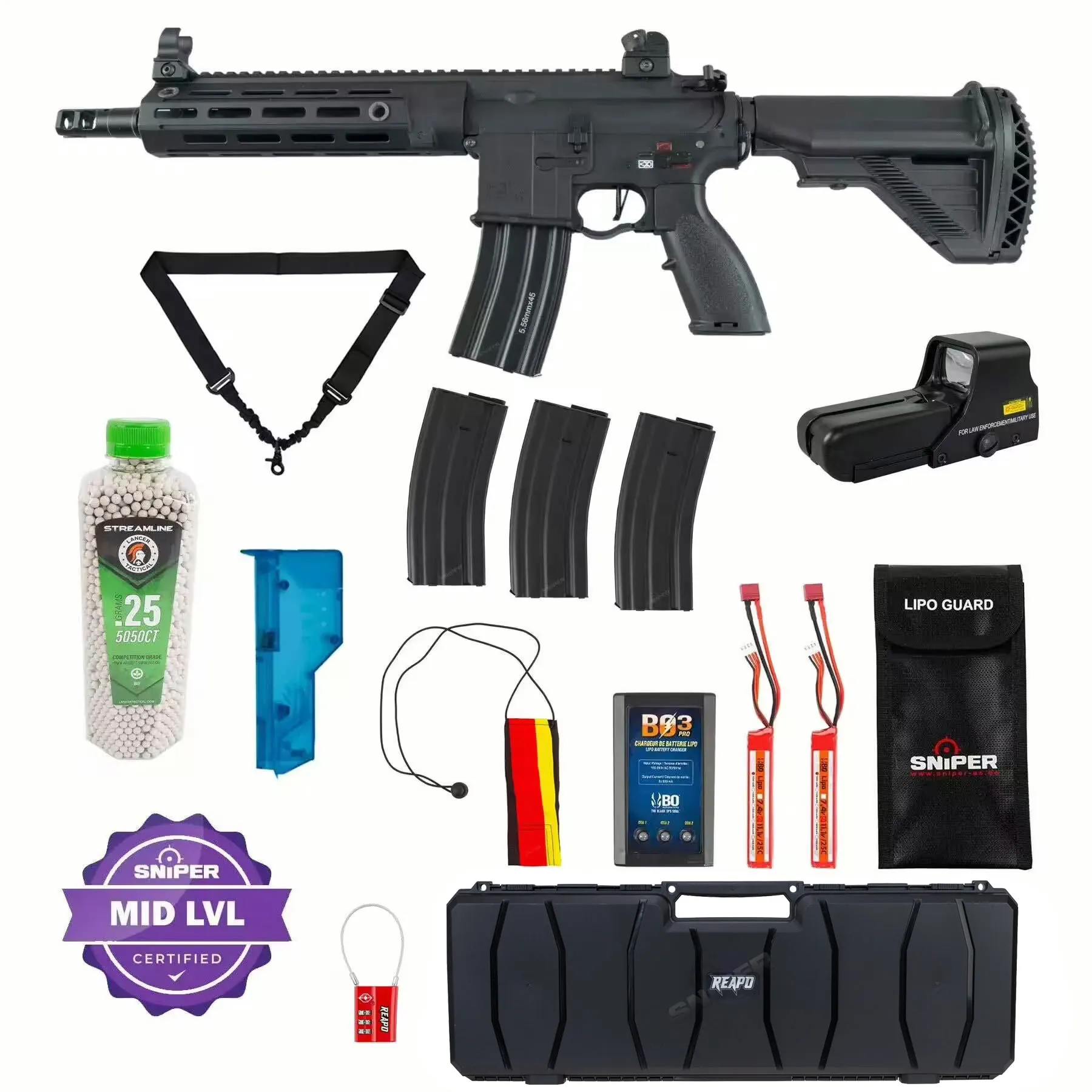 Einsteiger Set #4 - BO Delta 595 Elite Pro Full Metal M4 ETU 11" (S)AEG, Black Einsteiger Set #4 - BO Delta 595 Elite Pro Full Metal M4 ETU 11" (S)AEG, Black