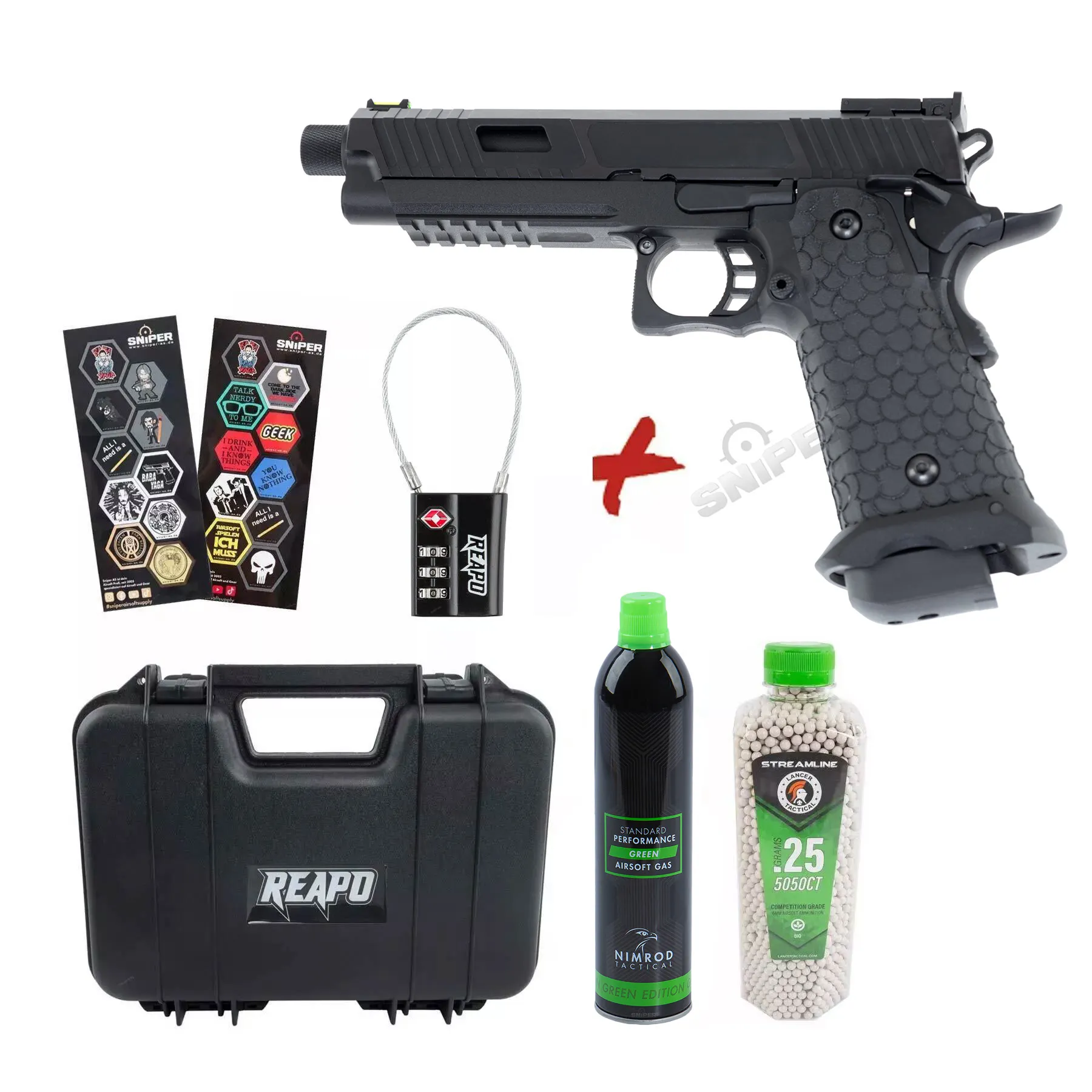 Bundle Deal #1 - Reapo BABA YAGA Dark Side Hi-Capa Softair Pistole, CO2 und Gas