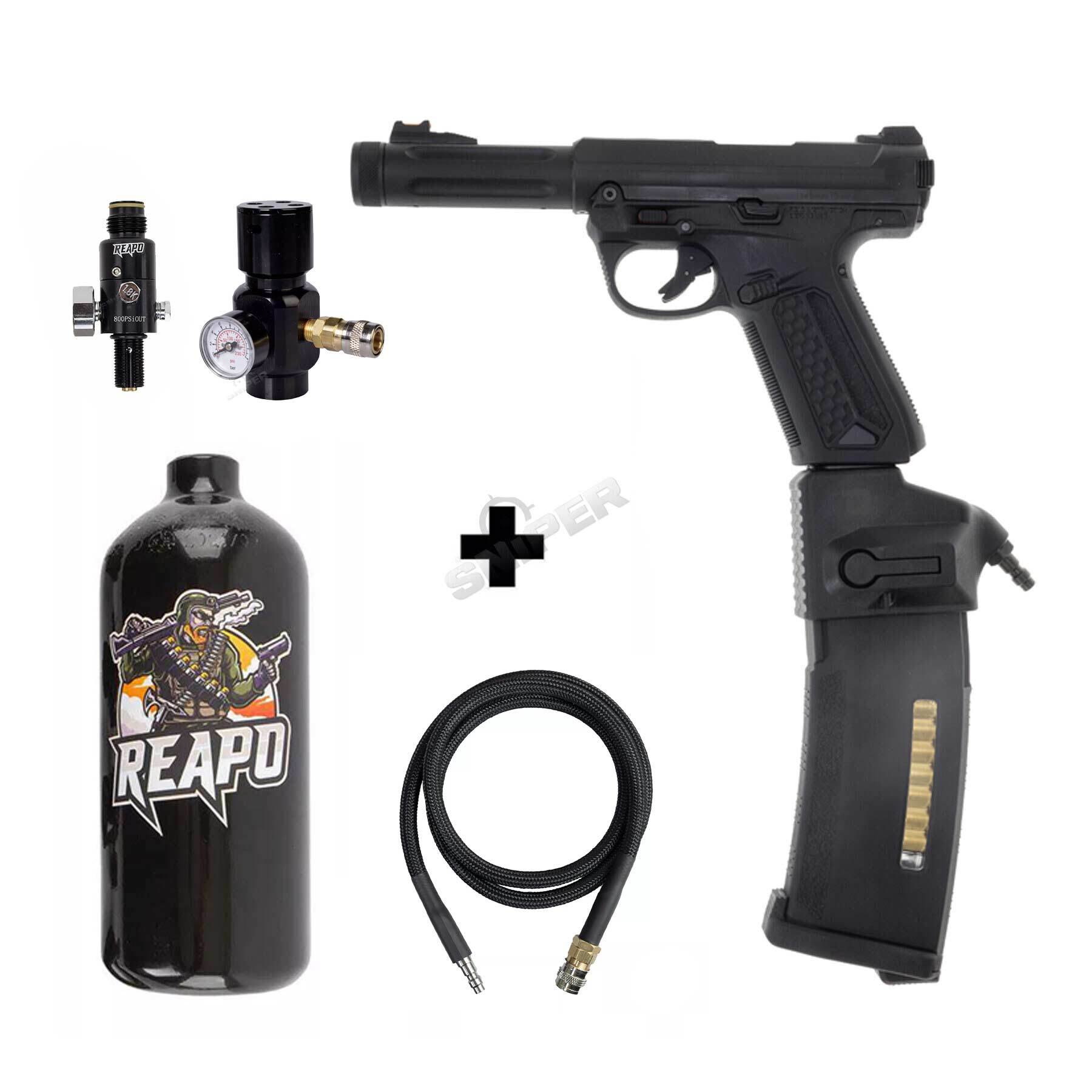HPA Set Action Army AAP 01 + Bottle + Dominator US + PTS, Black