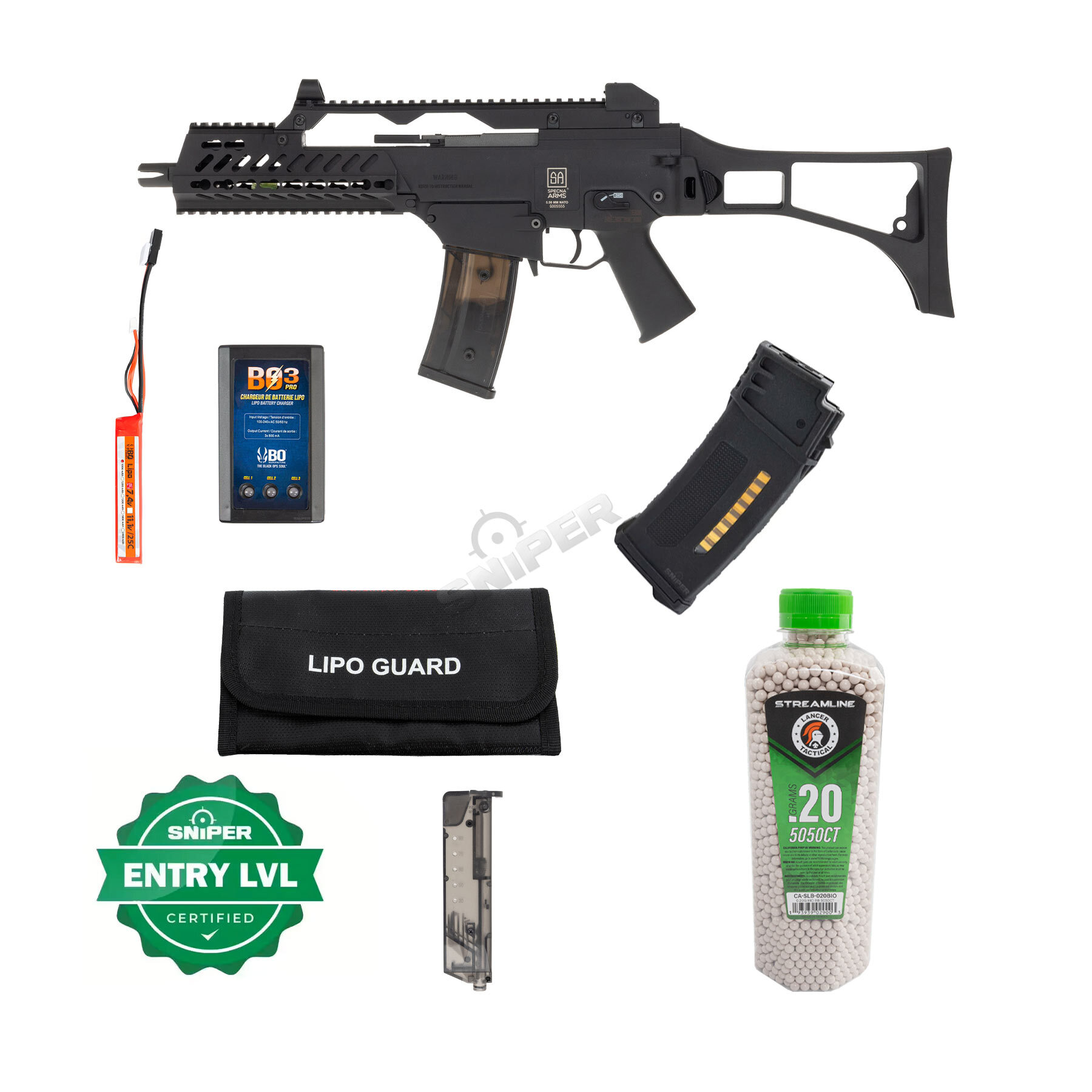 Einsteiger Set #1 - Specna Arms SA-G11 EBB Keymod Carbine < 0,5 Joule Softair Gewehr, Black